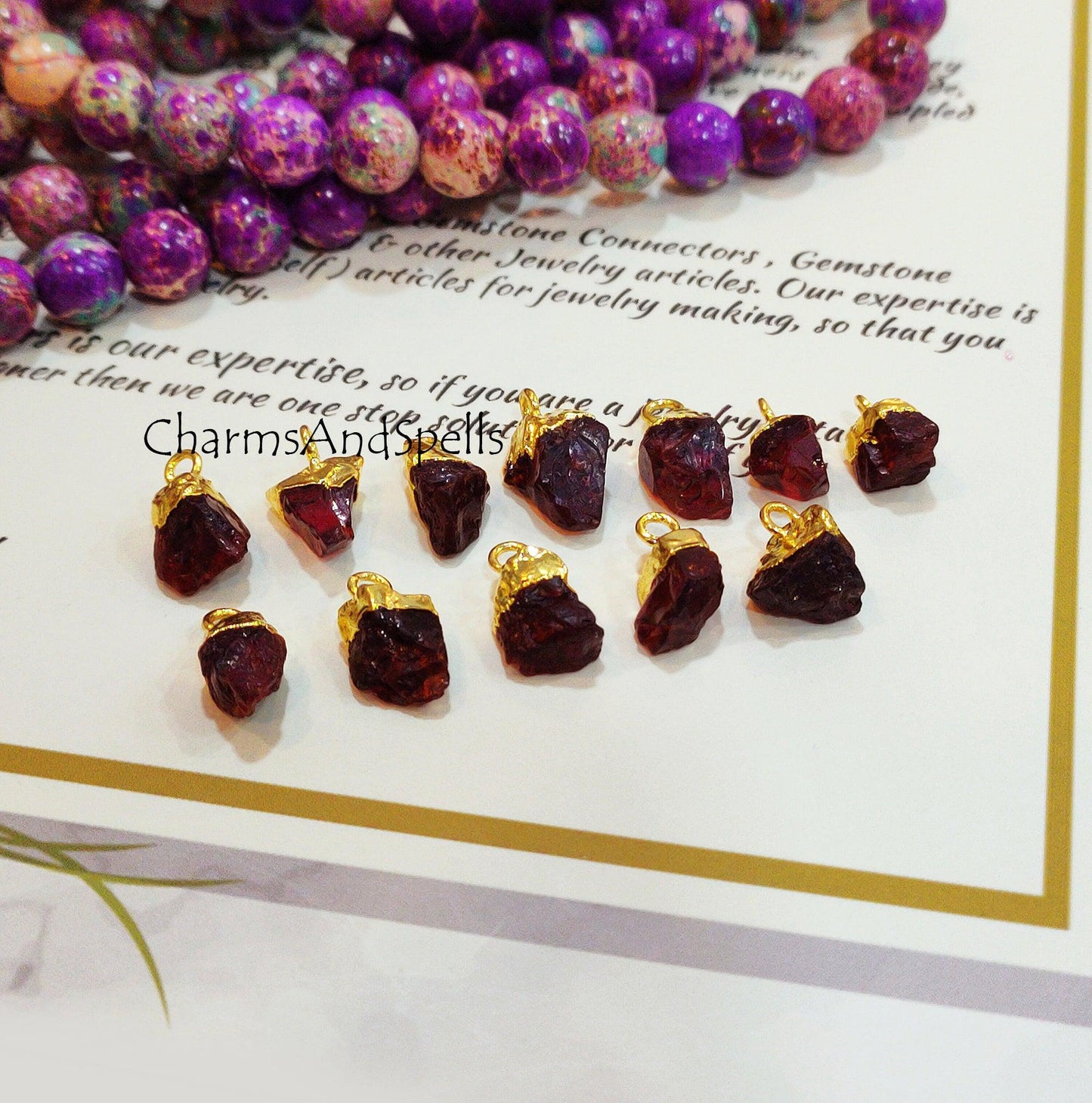 Natural Red Garnet Connectors, Gemstone Rough Connectors, Electroplated Single Bail Connectors, DIY Raw Garnet Making Jewelry - Charms And Spells