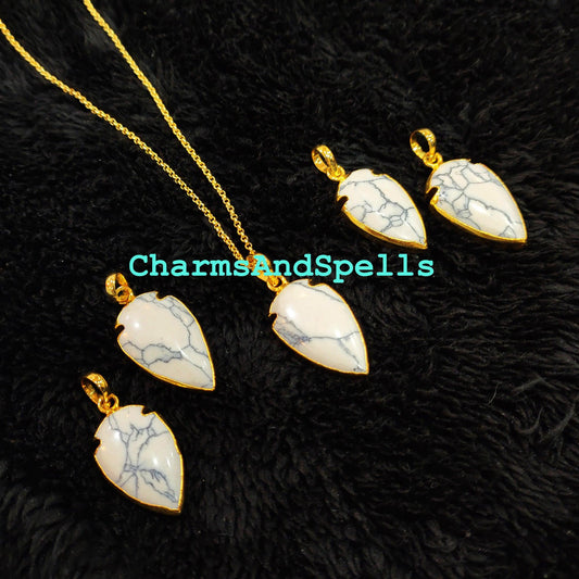 Howlite Arrowhead Pendant, Gold Electroplated Plated Necklace, Pendant Necklace, Women Pendant, Dainty Jewelry, Gemstone Necklace - Charms And Spells