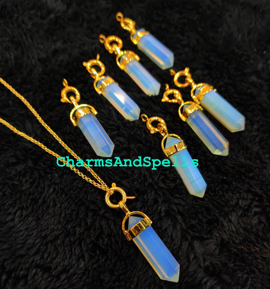 Doublet Opal Pencil Necklace, Gemstone Pencil Necklace, Ethnic Handmade Necklace, Pencil Pendant Necklace, Gold Plated Jewelry - Charms And Spells