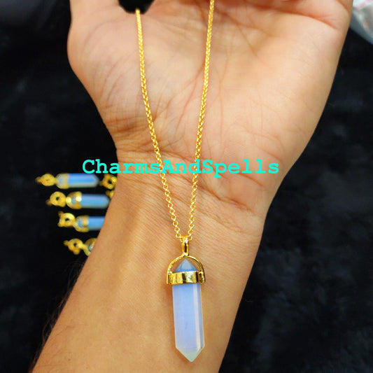 Doublet Opal Pencil Necklace, Gemstone Pencil Necklace, Ethnic Handmade Necklace, Pencil Pendant Necklace, Gold Plated Jewelry - Charms And Spells