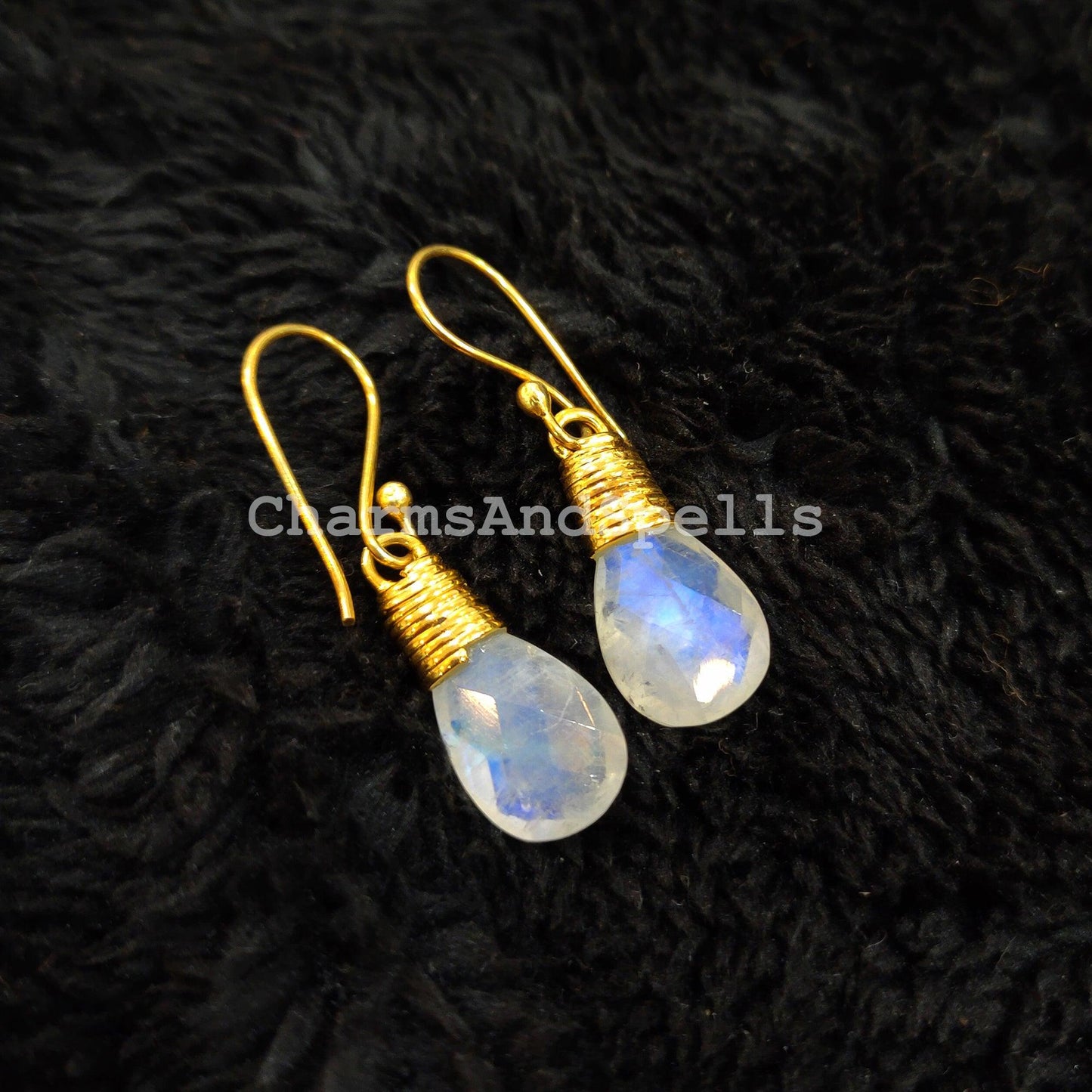 Rainbow Moonstone Earrings, 14K Gold Plated, Dangling Gemstone Earrings, Handmade Jewelry, Gift For Her, Dainty Earrings - Charms And Spells