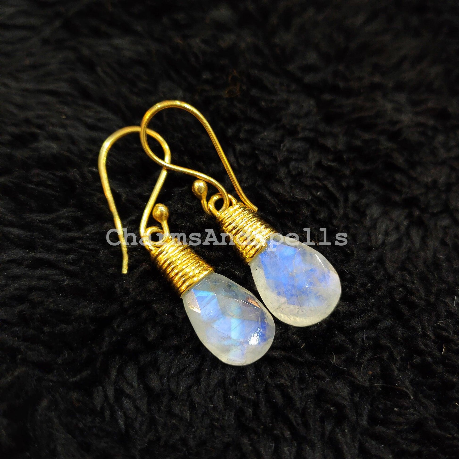 Rainbow Moonstone Earrings, 14K Gold Plated, Dangling Gemstone Earrings, Handmade Jewelry, Gift For Her, Dainty Earrings - Charms And Spells