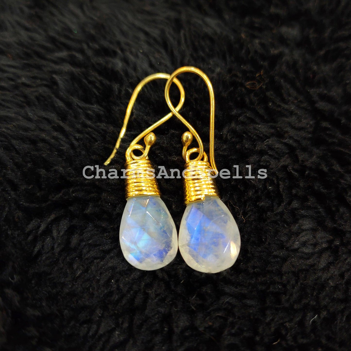 Rainbow Moonstone Earrings, 14K Gold Plated, Dangling Gemstone Earrings, Handmade Jewelry, Gift For Her, Dainty Earrings - Charms And Spells