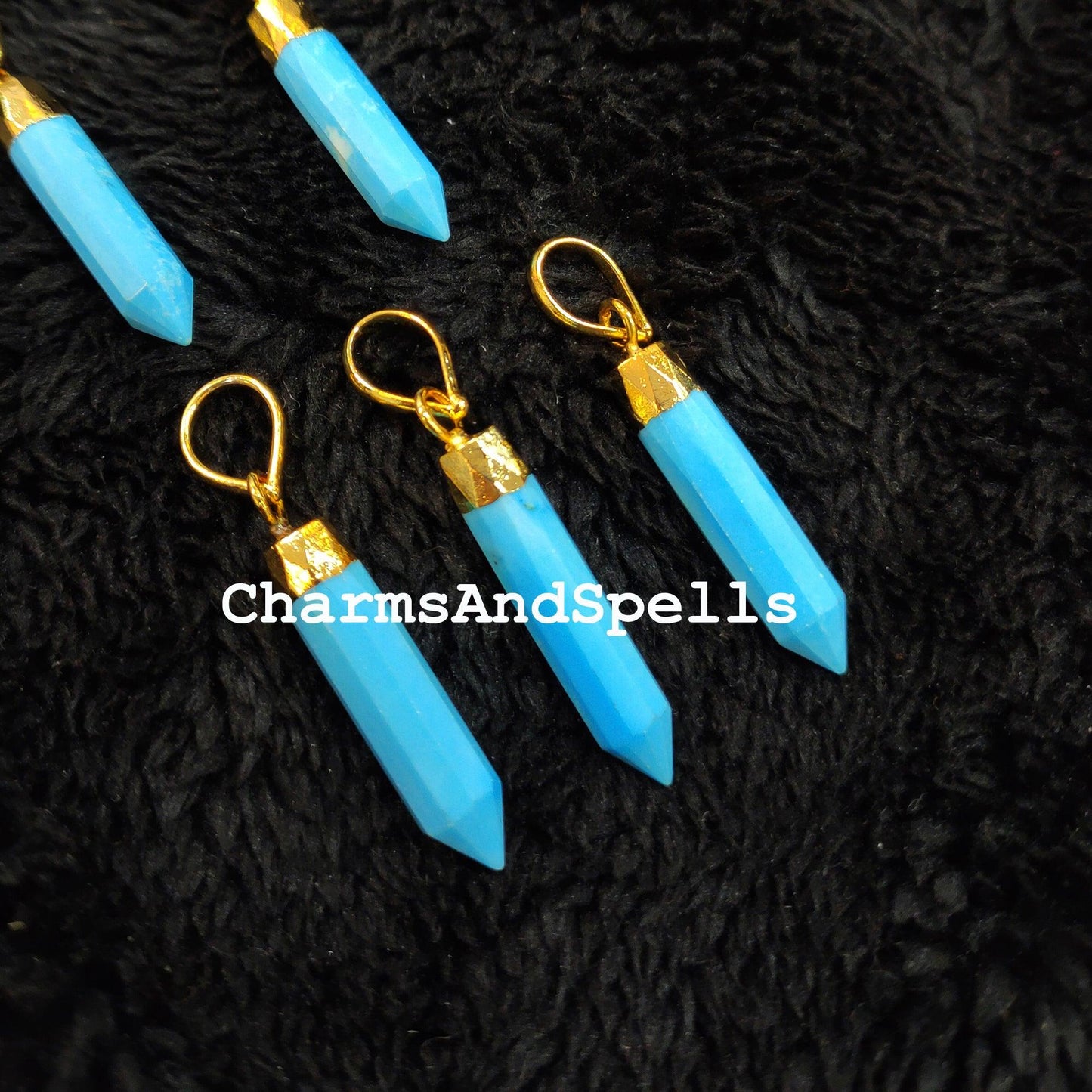 Elegant Blue Turquoise Pencil Pendant, Single Point Pencil Shape Pendant, Gold Electroplated Pendant, Dainty Women Pendant - Charms And Spells