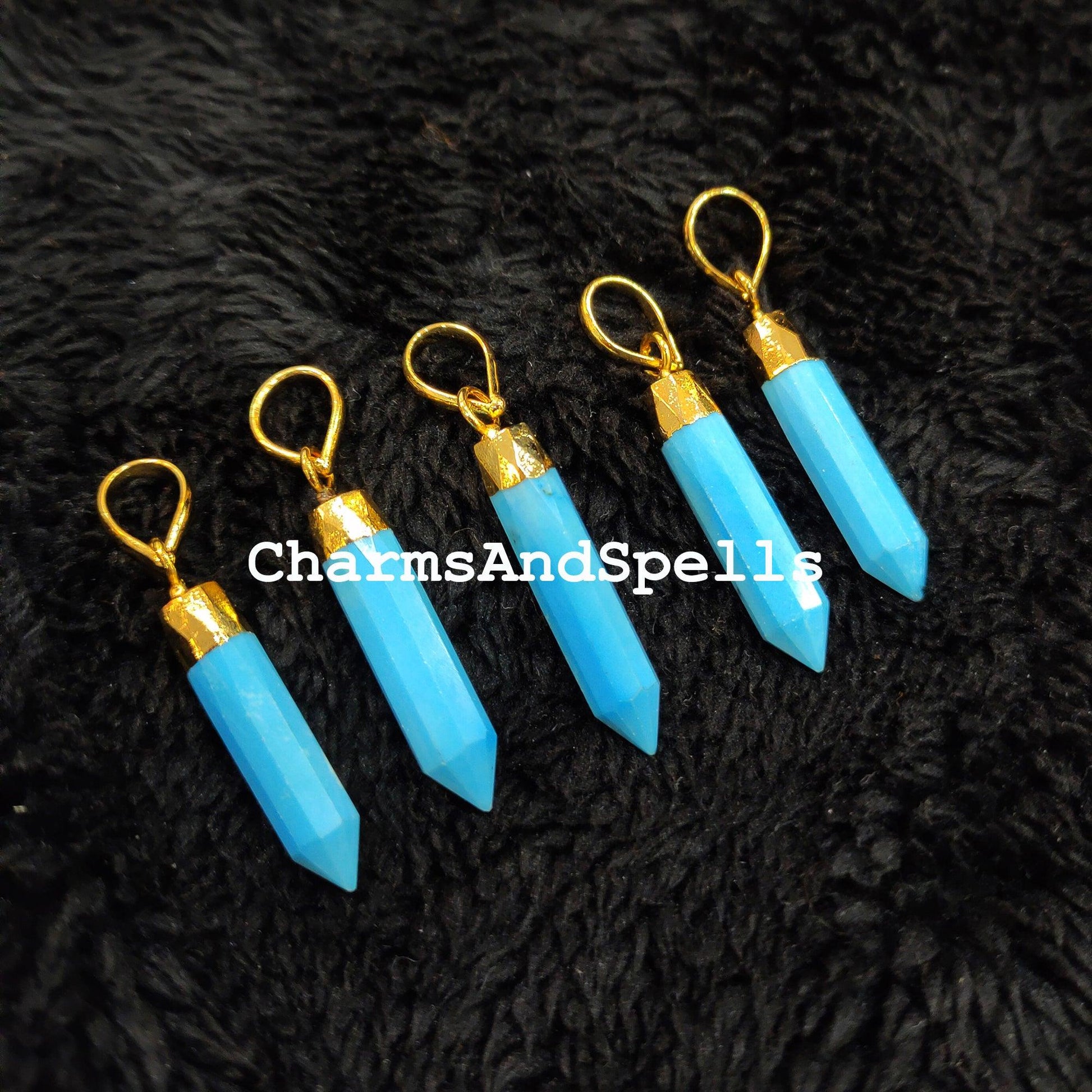 Elegant Blue Turquoise Pencil Pendant, Single Point Pencil Shape Pendant, Gold Electroplated Pendant, Dainty Women Pendant - Charms And Spells