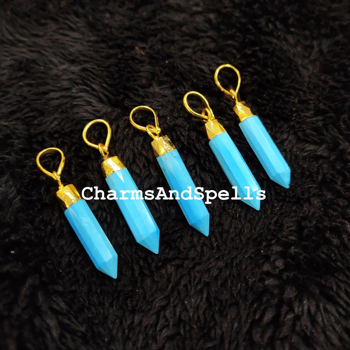 Elegant Blue Turquoise Pencil Pendant, Single Point Pencil Shape Pendant, Gold Electroplated Pendant, Dainty Women Pendant - Charms And Spells