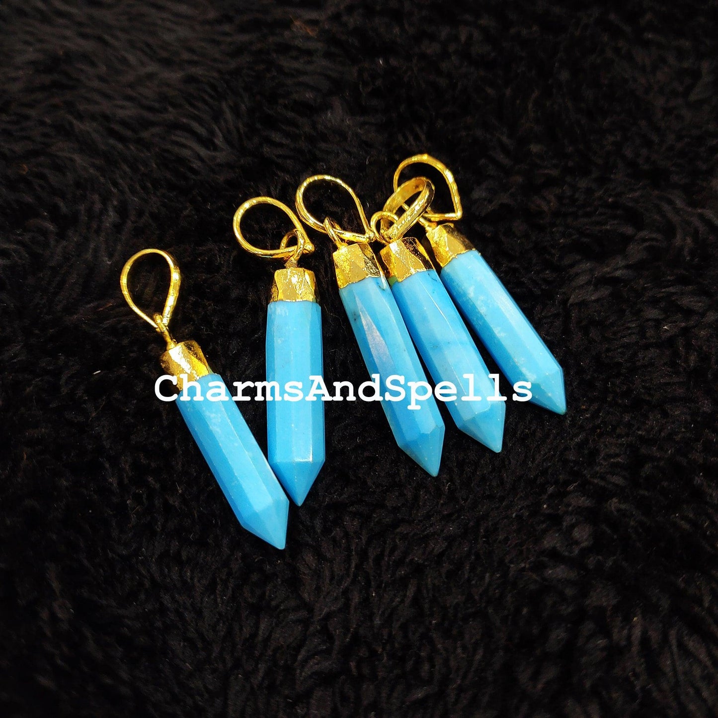 Elegant Blue Turquoise Pencil Pendant, Single Point Pencil Shape Pendant, Gold Electroplated Pendant, Dainty Women Pendant - Charms And Spells