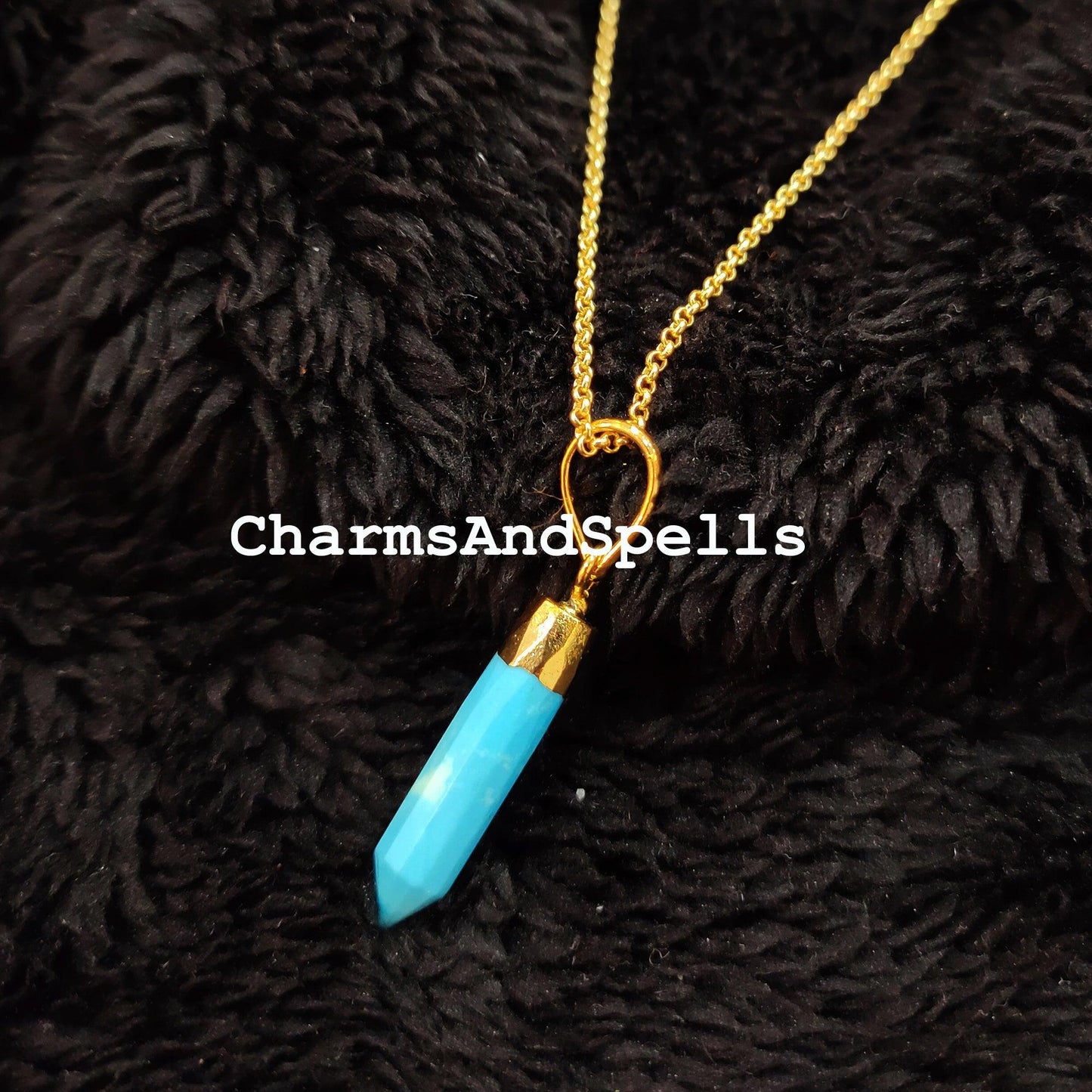 Elegant Blue Turquoise Pencil Pendant, Single Point Pencil Shape Pendant, Gold Electroplated Pendant, Dainty Women Pendant - Charms And Spells