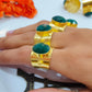 Emerald Ring, Gold Plated Emerald Ring, Wide Band Ring, Adjustable Ring, Women Ring, Statement Ring, Gift For Her, Unisex Ring - Charms And Spells