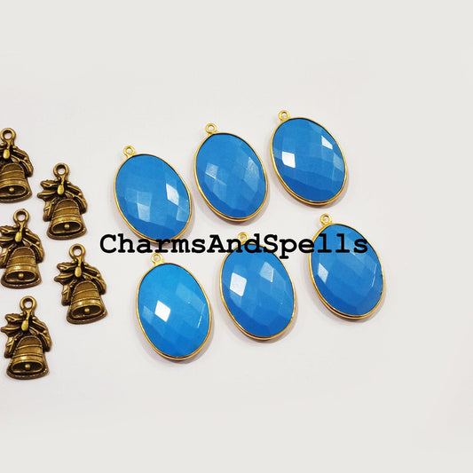 Blue Turquoise Connector, Gold Plated Connector, Single Bail Connector, 20x29mm Blue Turquoise Pendant Connector - Charms And Spells