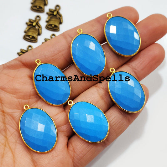 Blue Turquoise Connector, Gold Plated Connector, Single Bail Connector, 20x29mm Blue Turquoise Pendant Connector - Charms And Spells