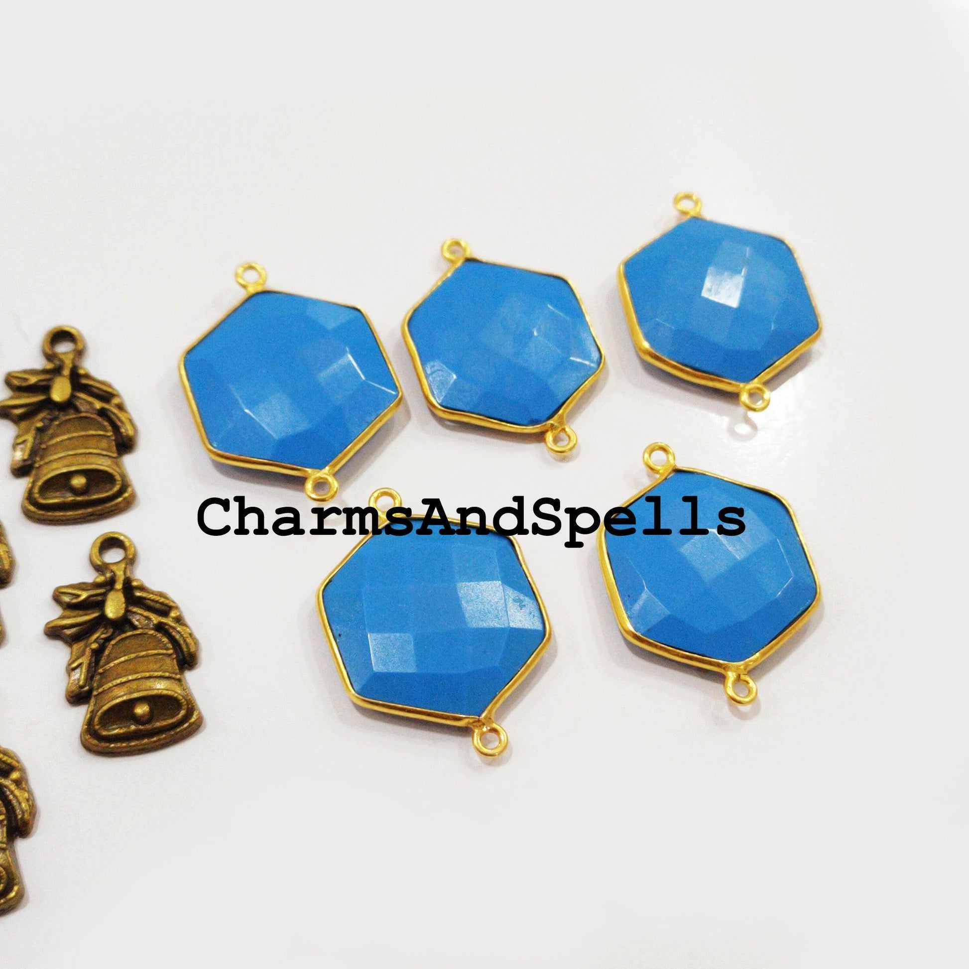 urquoise Connector, Geometric Connector, Hexagon Shape Connector, 14K Gold Plated Connector Pendant, DIY Turquoise Bracelet Connector - Charms And Spells