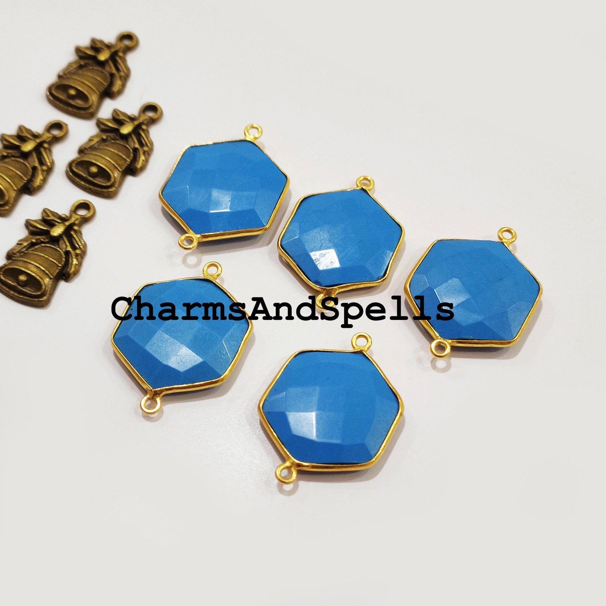 urquoise Connector, Geometric Connector, Hexagon Shape Connector, 14K Gold Plated Connector Pendant, DIY Turquoise Bracelet Connector - Charms And Spells