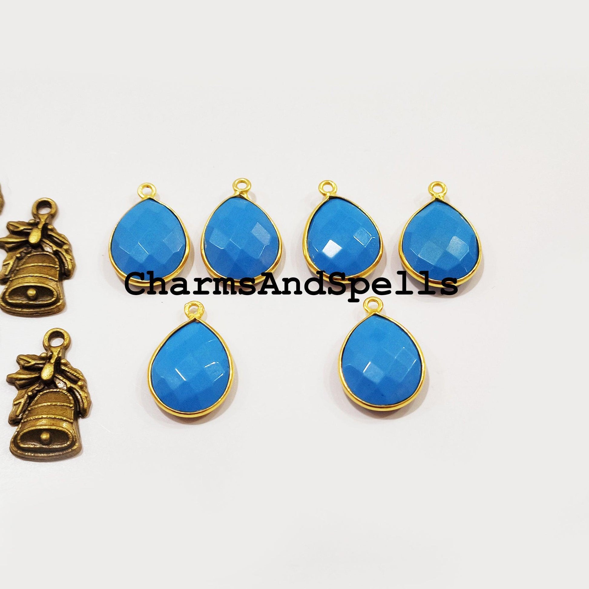 Turquoise Connector, 14x20mm Pear Shape Connector, Gold Plated Pendant Connector, Single Bail Connector, DIY Jewelry Making - Charms And Spells