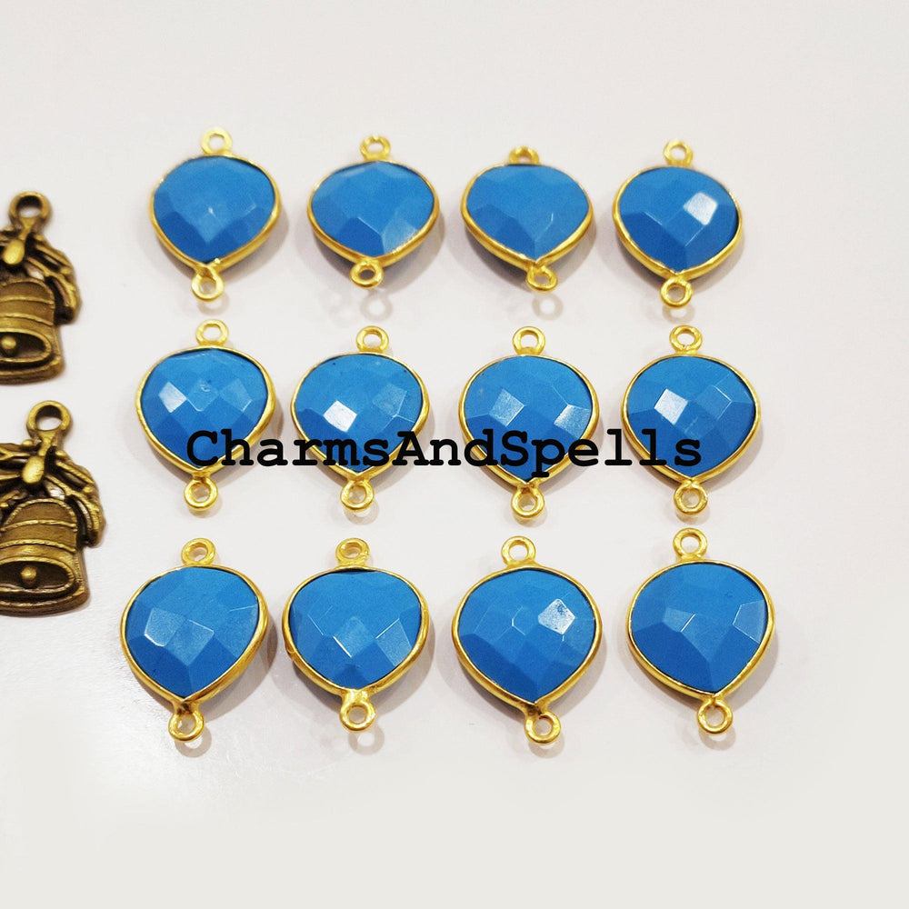 Turquoise Gemstone Gold Plated Bezel Connector, Gemstone Connector, 14x20 Blue Turquoise Connector, Double Bail Turquoise - Charms And Spells