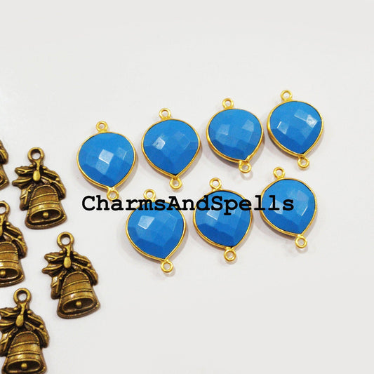 Blue Turquoise Connector, 11x23mm Blue Turquoise Pendant Connector, Gold Plated Connector, Charm Connector, Jewelry Making Supply - Charms And Spells