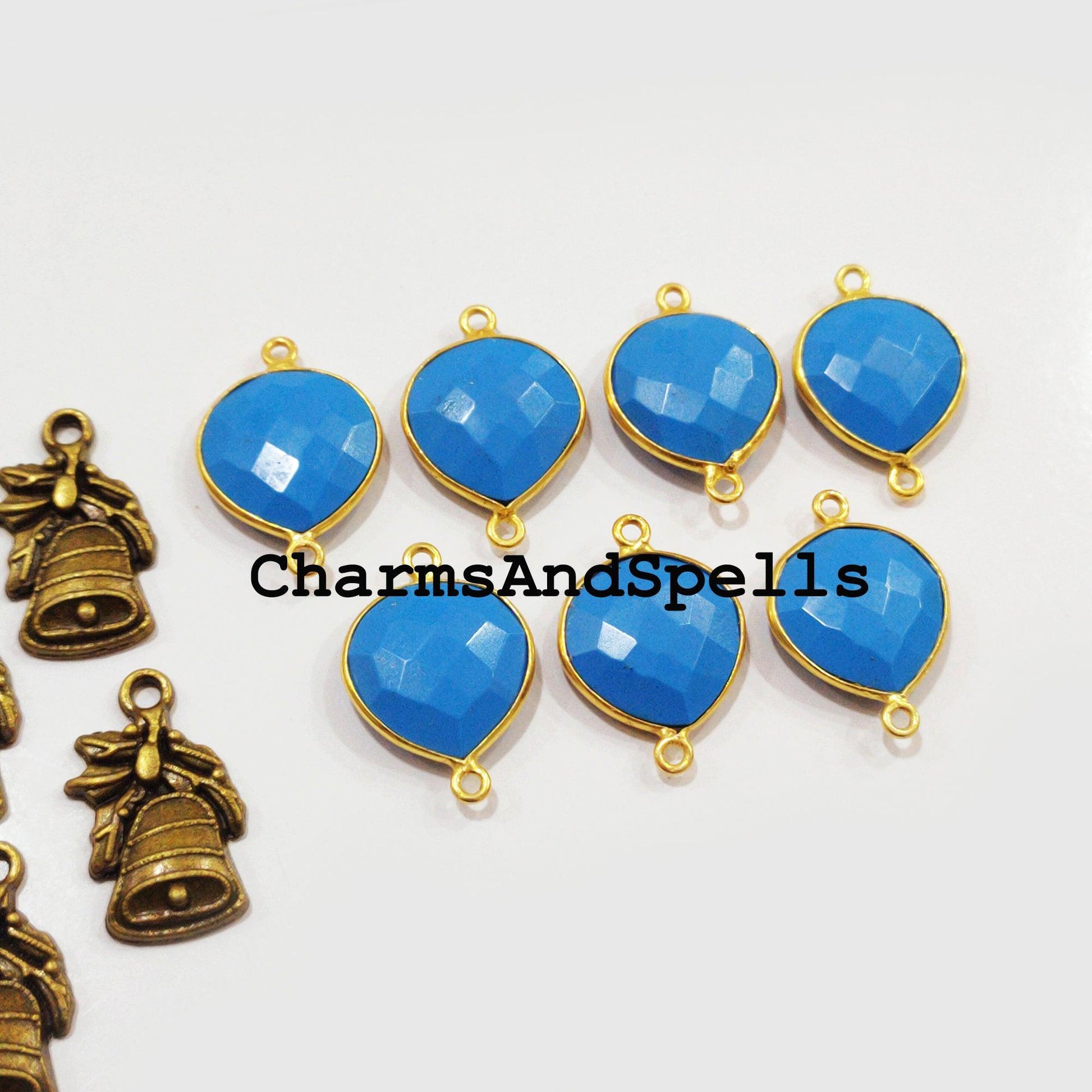 Blue Turquoise Connector, 11x23mm Blue Turquoise Pendant Connector, Gold Plated Connector, Charm Connector, Jewelry Making Supply - Charms And Spells