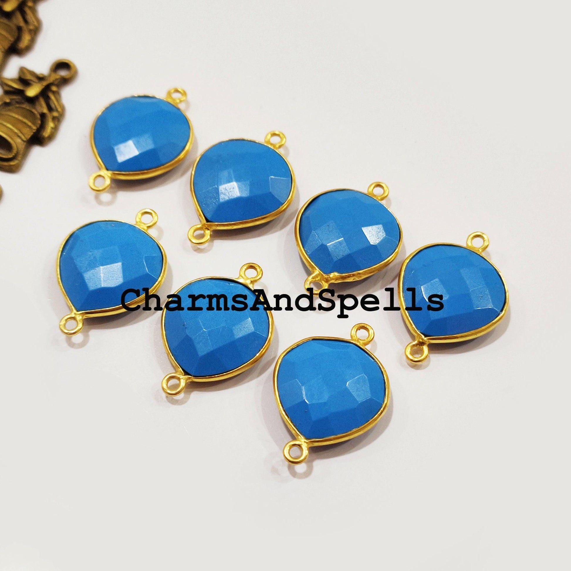 Blue Turquoise Connector, 11x23mm Blue Turquoise Pendant Connector, Gold Plated Connector, Charm Connector, Jewelry Making Supply - Charms And Spells