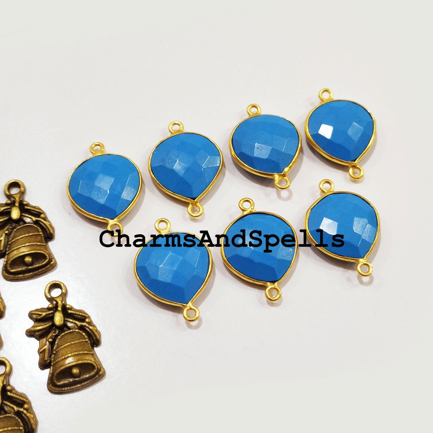 Blue Turquoise Connector, 11x23mm Blue Turquoise Pendant Connector, Gold Plated Connector, Charm Connector, Jewelry Making Supply - Charms And Spells