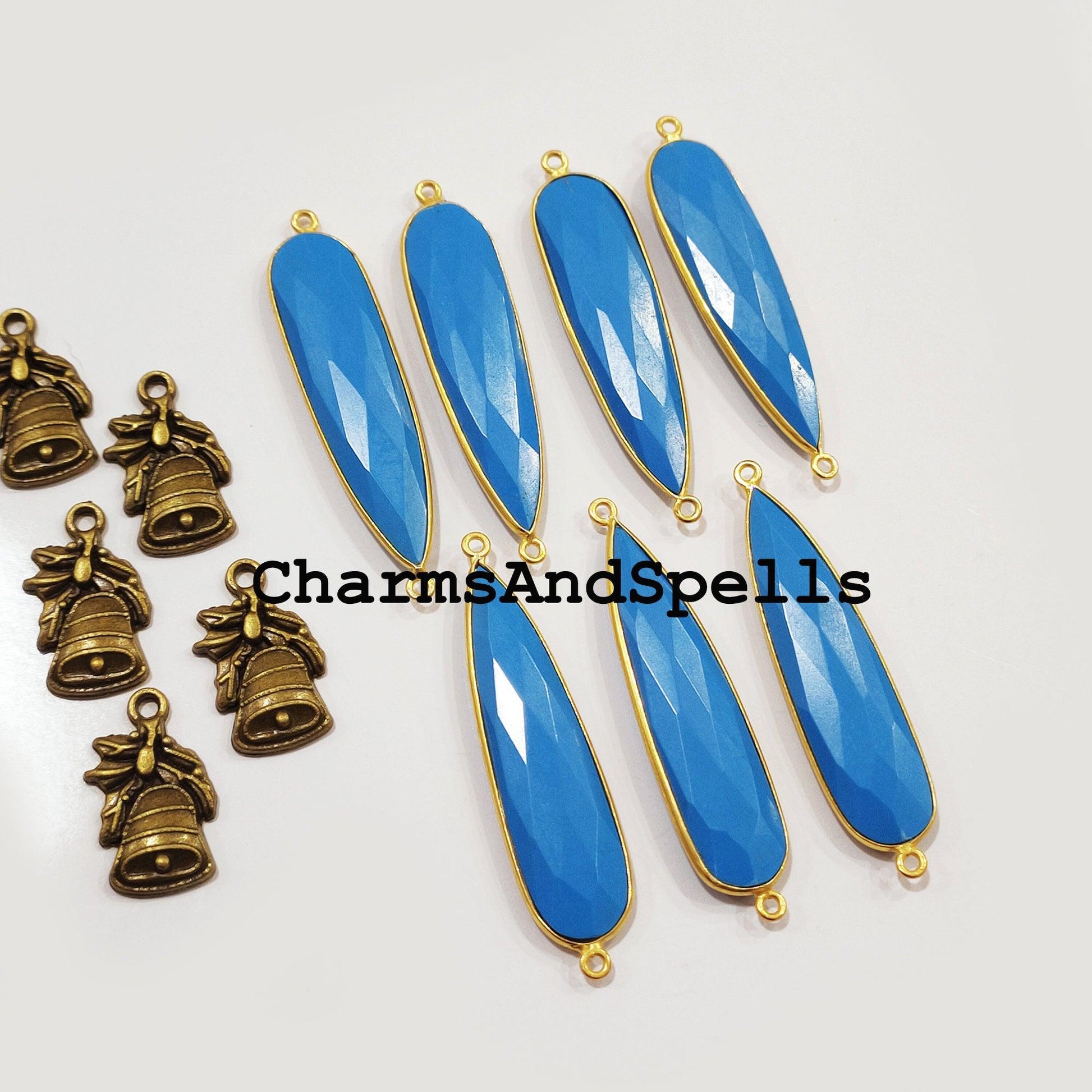 Faceted Turquoise Pear Shape Connector, 14K Gold Plated Connector & Charms, 12x50mm Faceted Charms Connector - Charms And Spells