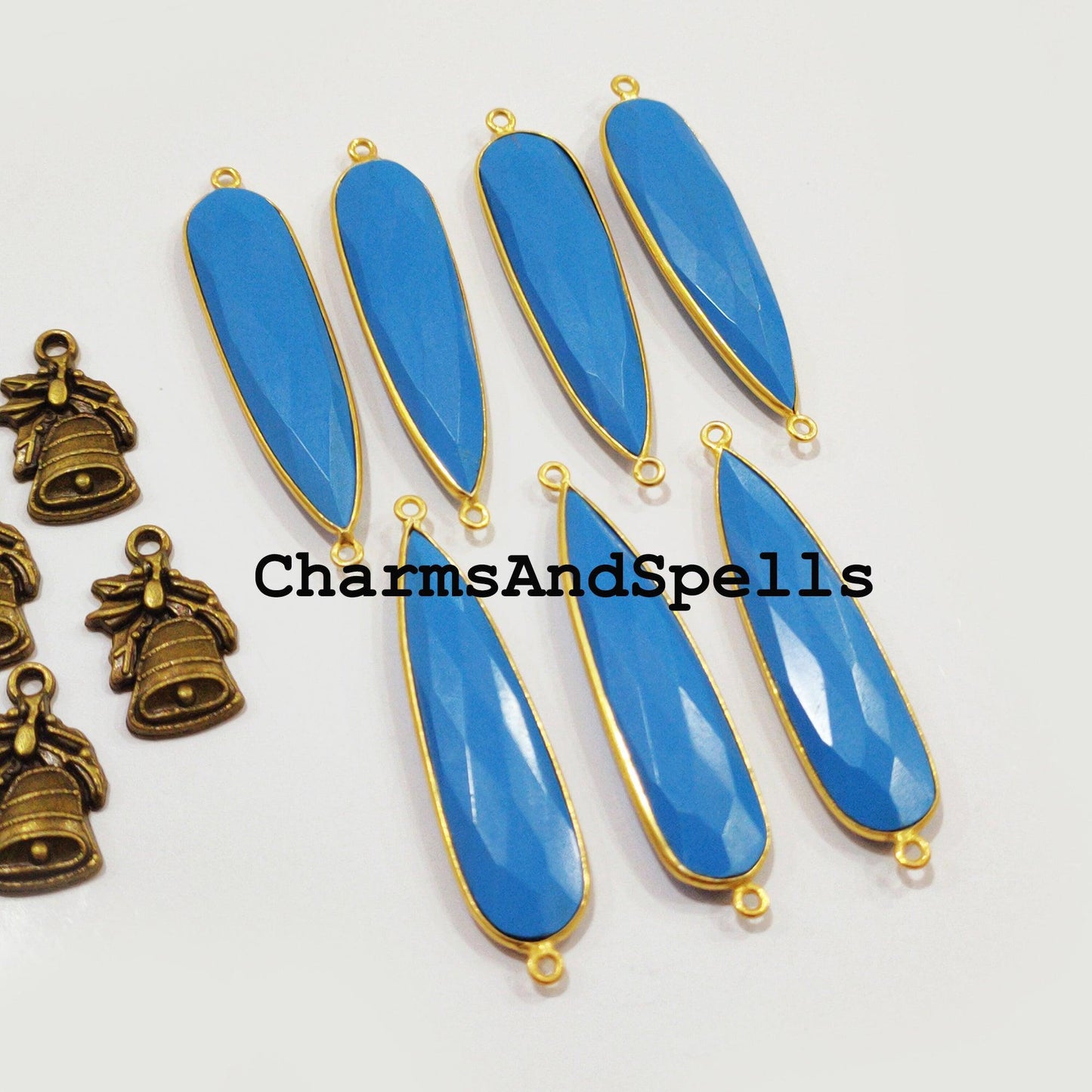 Faceted Turquoise Pear Shape Connector, 14K Gold Plated Connector & Charms, 12x50mm Faceted Charms Connector - Charms And Spells