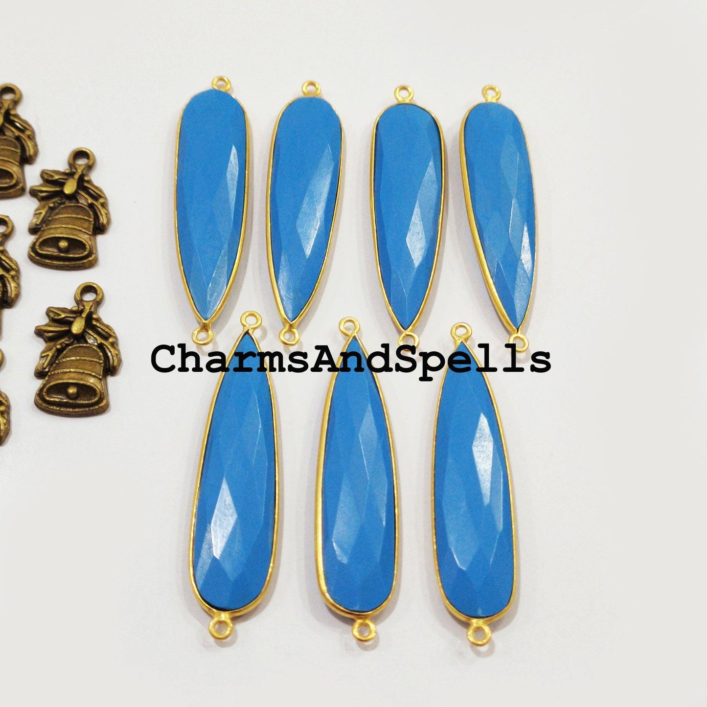 Faceted Turquoise Pear Shape Connector, 14K Gold Plated Connector & Charms, 12x50mm Faceted Charms Connector - Charms And Spells