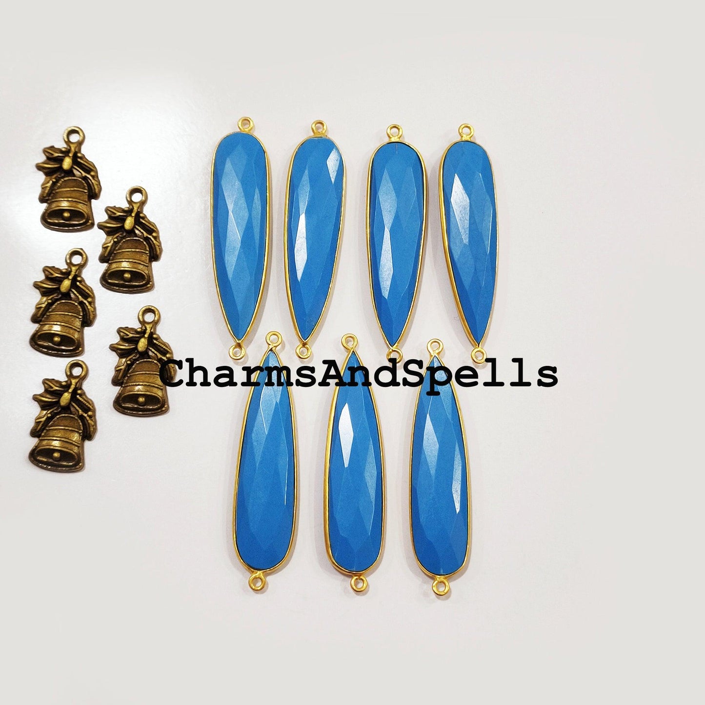 Faceted Turquoise Pear Shape Connector, 14K Gold Plated Connector & Charms, 12x50mm Faceted Charms Connector - Charms And Spells