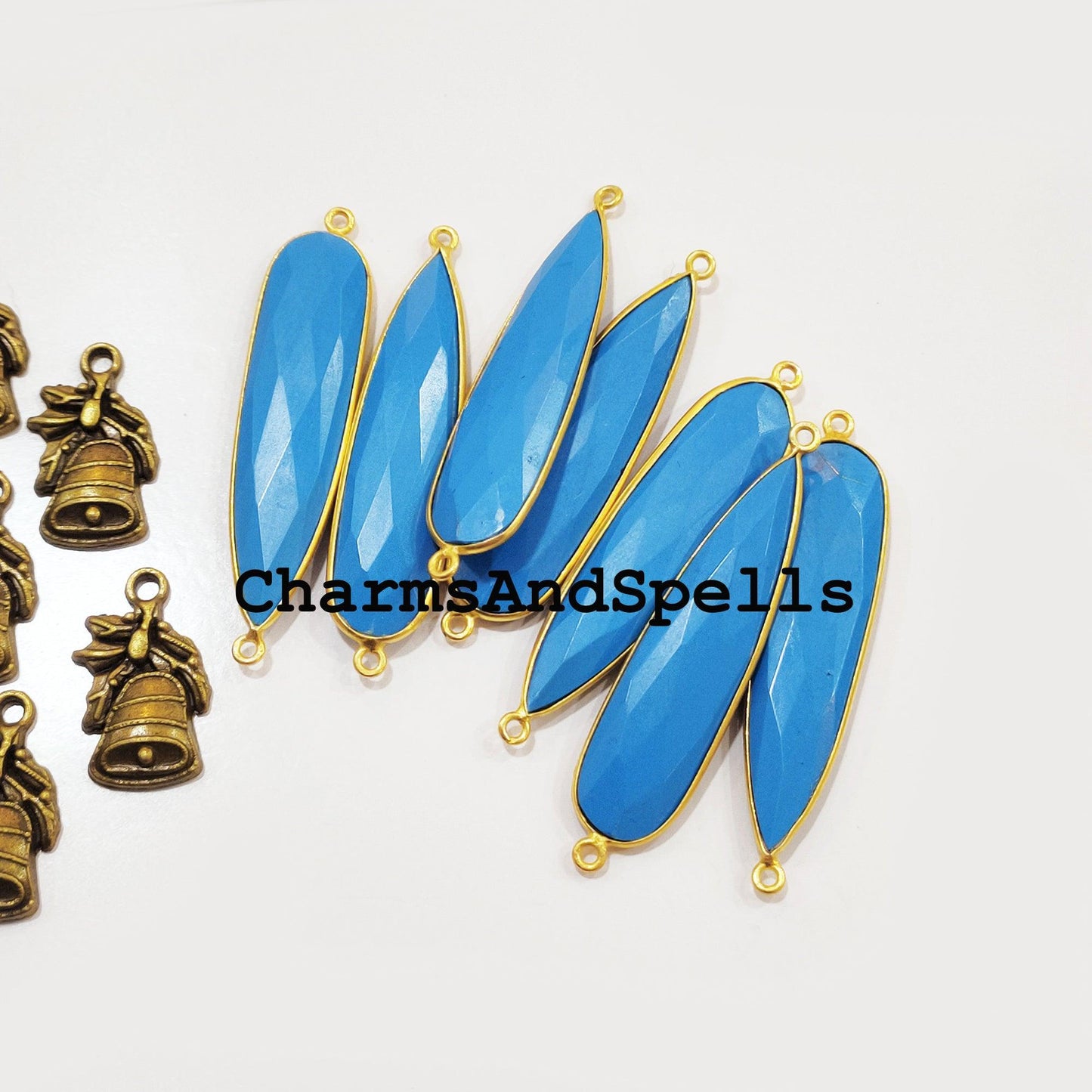 Faceted Turquoise Pear Shape Connector, 14K Gold Plated Connector & Charms, 12x50mm Faceted Charms Connector - Charms And Spells