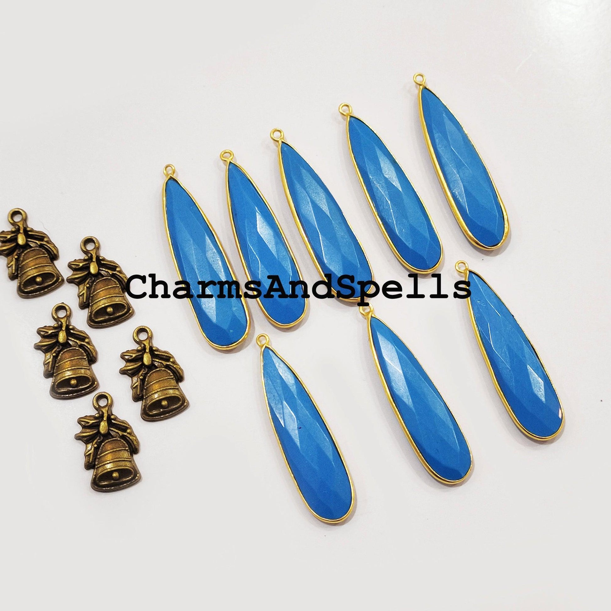 Turquoise Faceted Pear Bezel Connectors, 12x44mm Blue Turquoise Single Loop 14k Gold Plated Bezel Findings, Connector For Jewelry, Gift Idea - Charms And Spells