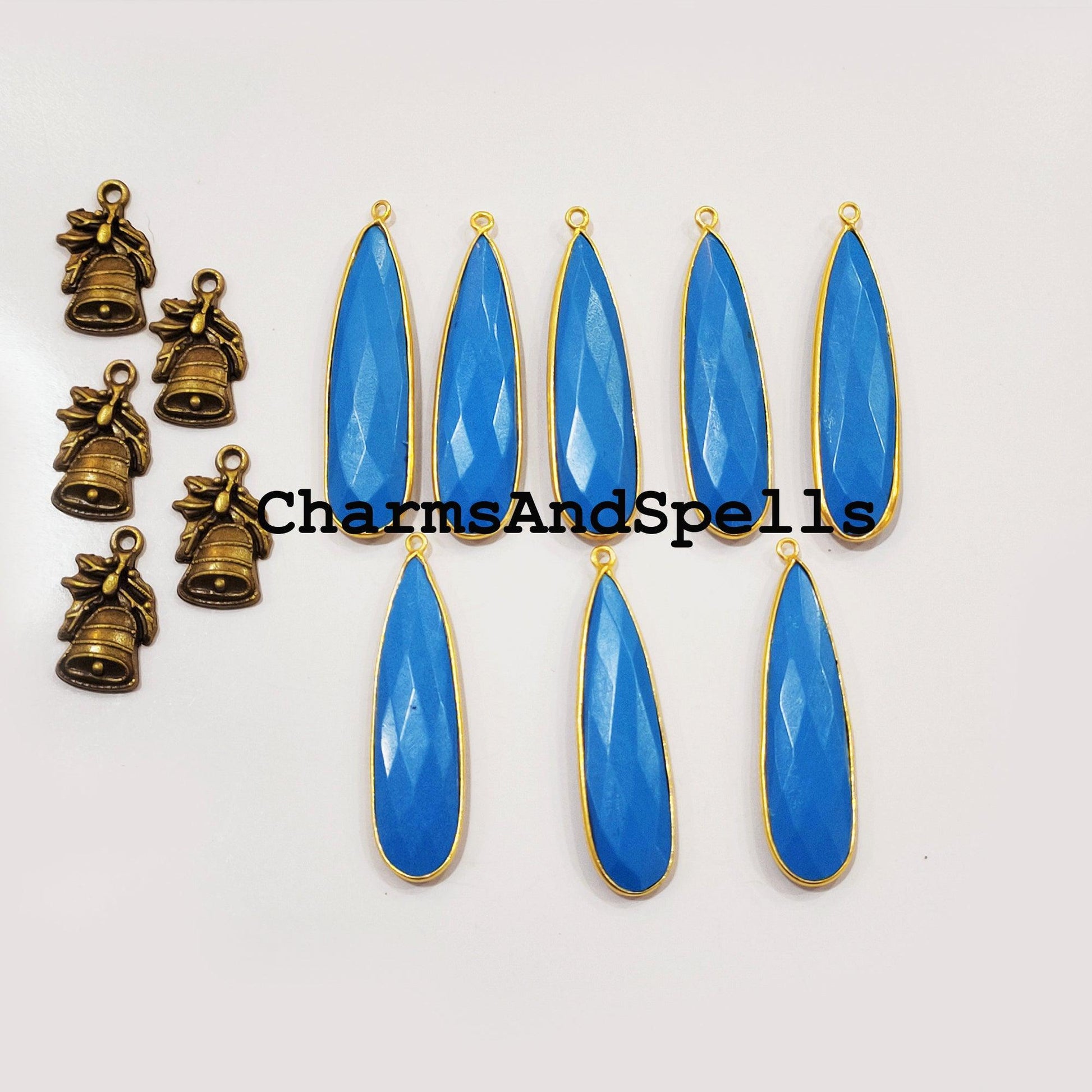 Turquoise Faceted Pear Bezel Connectors, 12x44mm Blue Turquoise Single Loop 14k Gold Plated Bezel Findings, Connector For Jewelry, Gift Idea - Charms And Spells