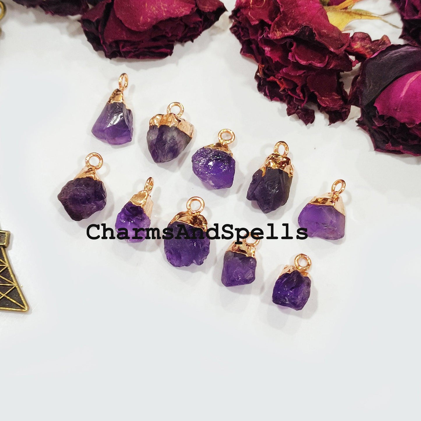 Natural Amethyst Pendant Connectors, Amethyst Charm Connectors, Electroplated Single Bail Connectors, DIY Jewelry Making - Charms And Spells