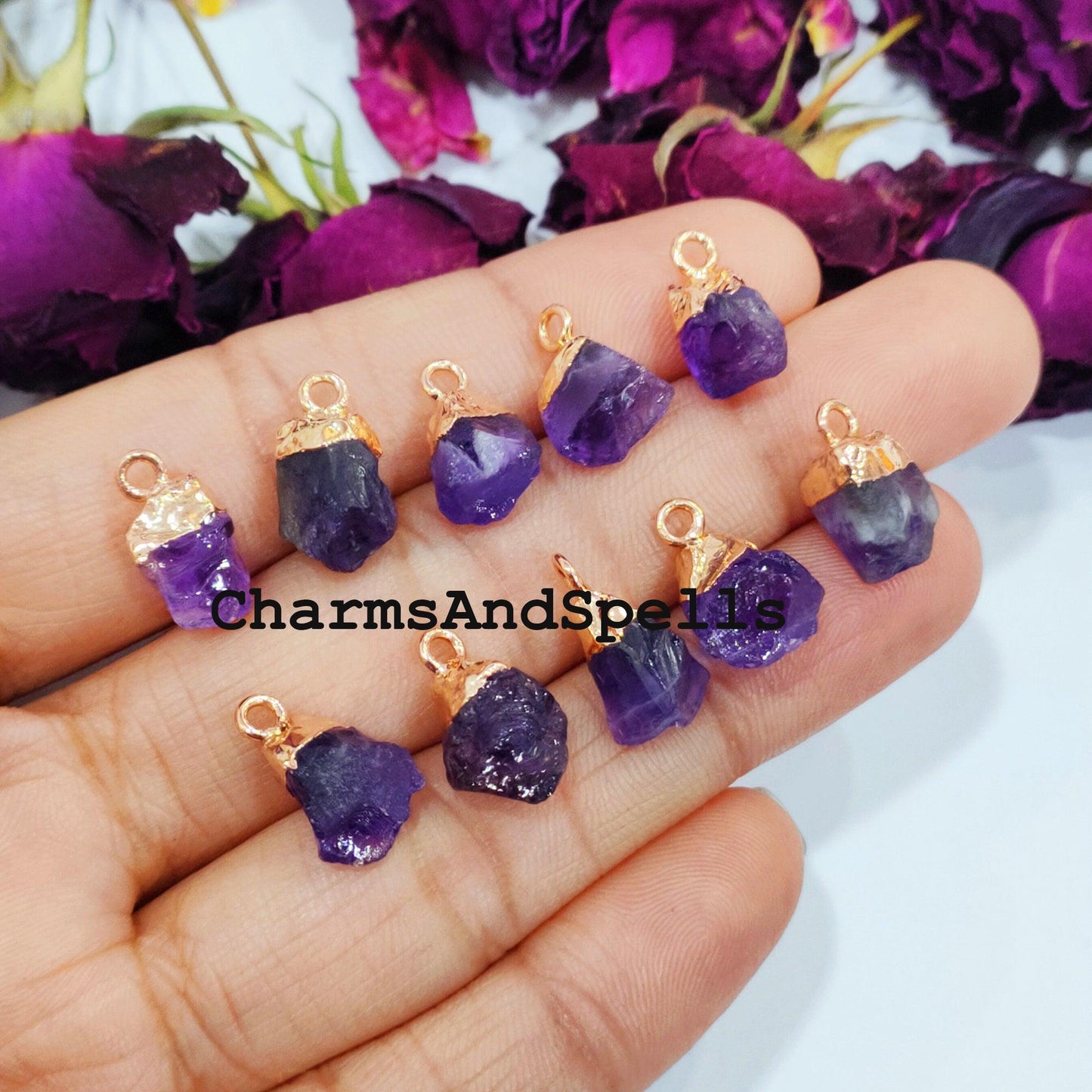 Natural Amethyst Pendant Connectors, Amethyst Charm Connectors, Electroplated Single Bail Connectors, DIY Jewelry Making - Charms And Spells