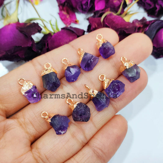 Natural Amethyst Pendant Connectors, Amethyst Charm Connectors, Electroplated Single Bail Connectors, DIY Jewelry Making - Charms And Spells