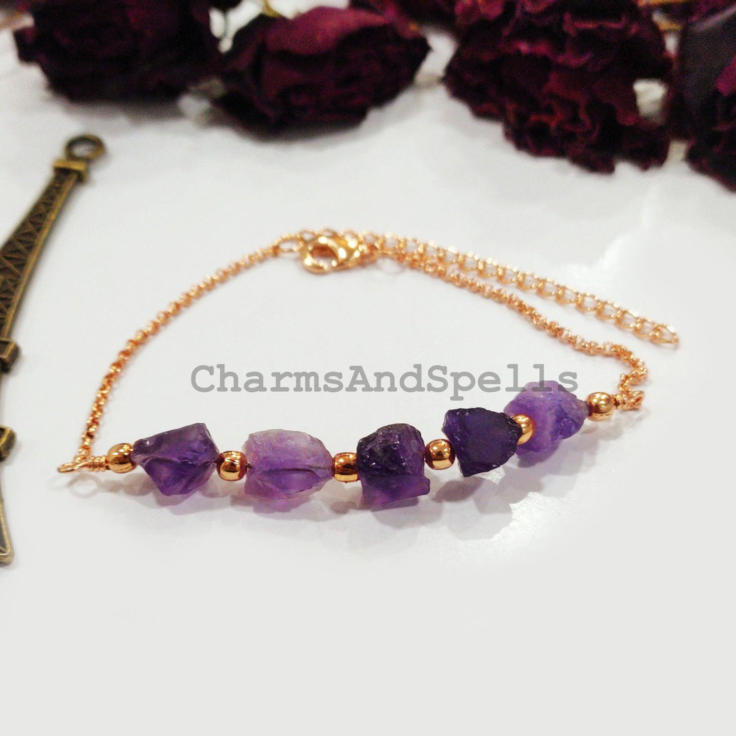 Raw Amethyst Bracelet, Raw Stone Bracelet, Healing Bracelet, Handmade Jewelry, Crystals Bracelet, Purple Amethyst Jewelry - Charms And Spells