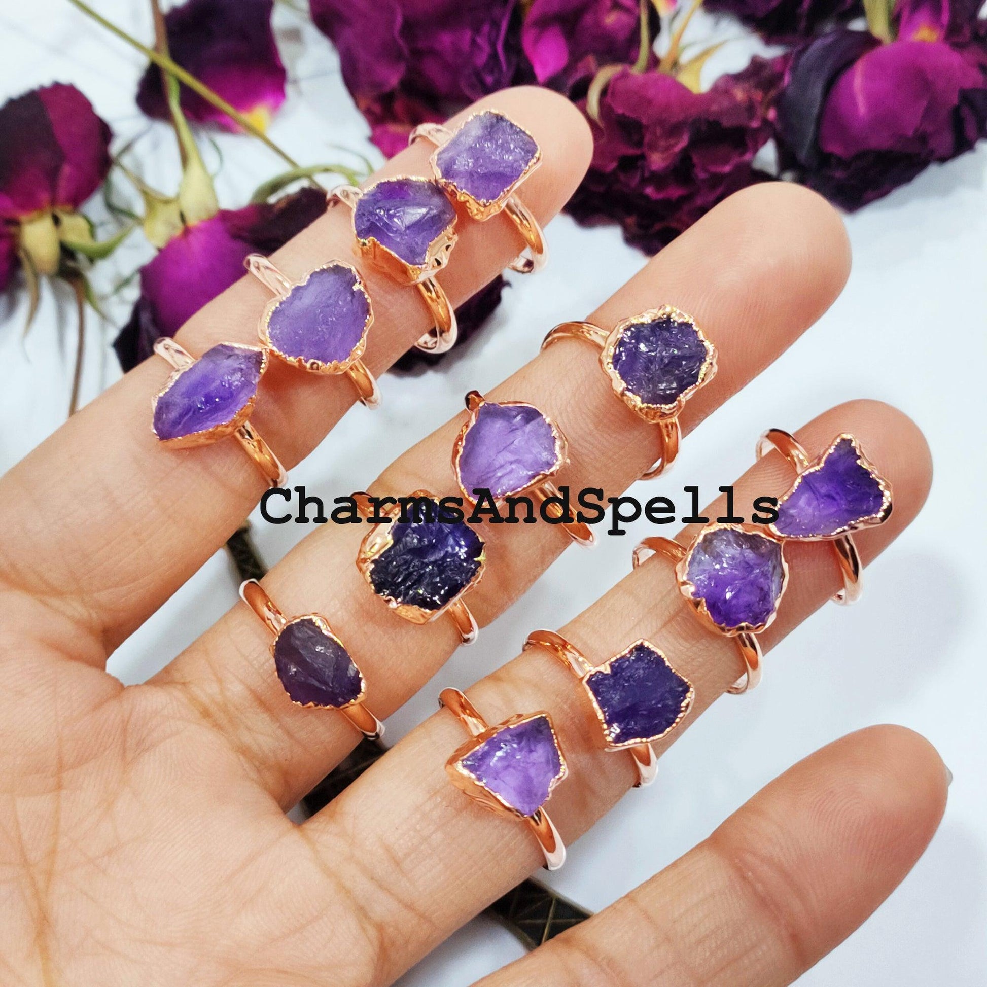 Rough Amethyst Ring, Electroplated Ring, Imitation Jewelry, Copper Ring, Ring For Women, Dainty Ring, Statement Ring - Charms And Spells