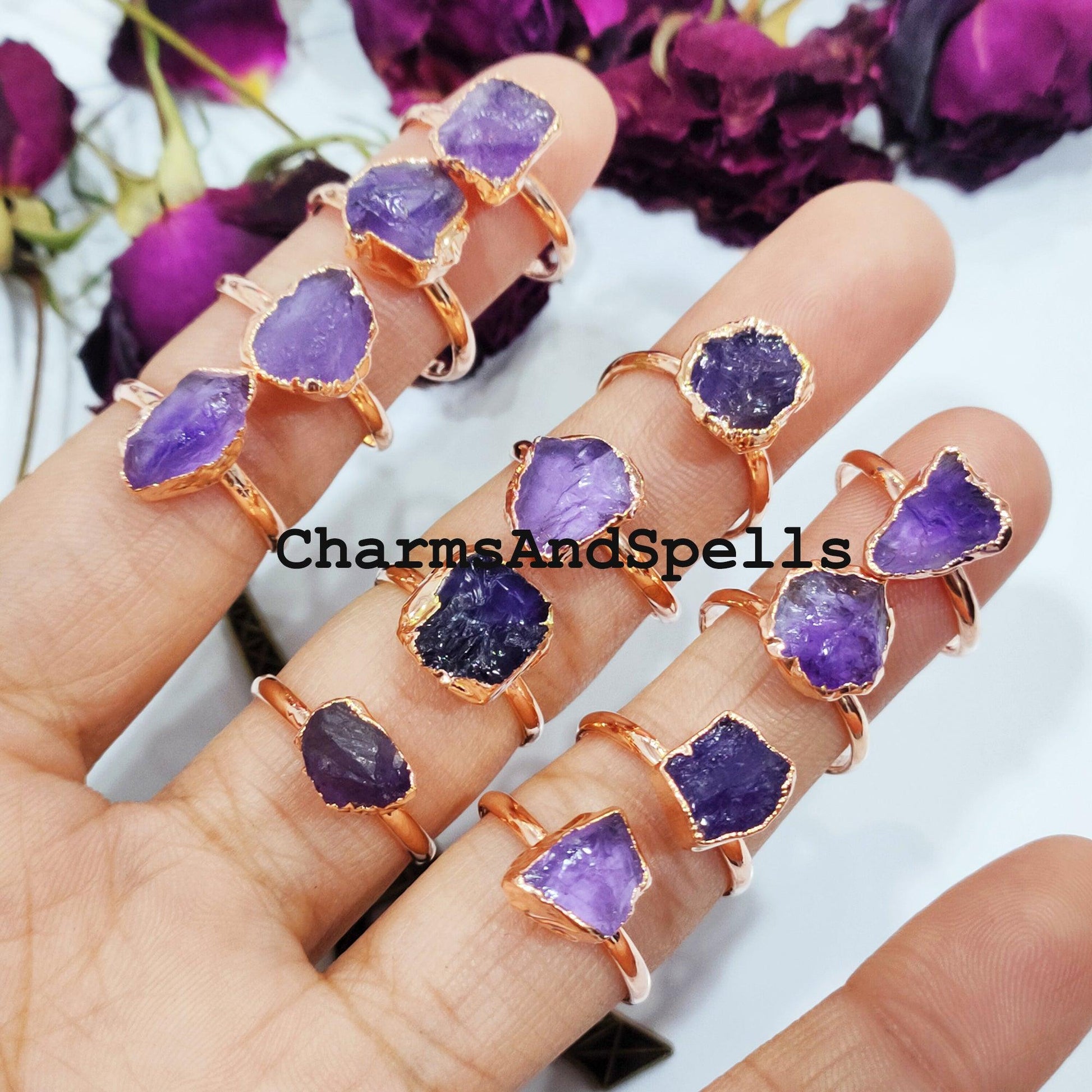 Rough Amethyst Ring, Electroplated Ring, Imitation Jewelry, Copper Ring, Ring For Women, Dainty Ring, Statement Ring - Charms And Spells