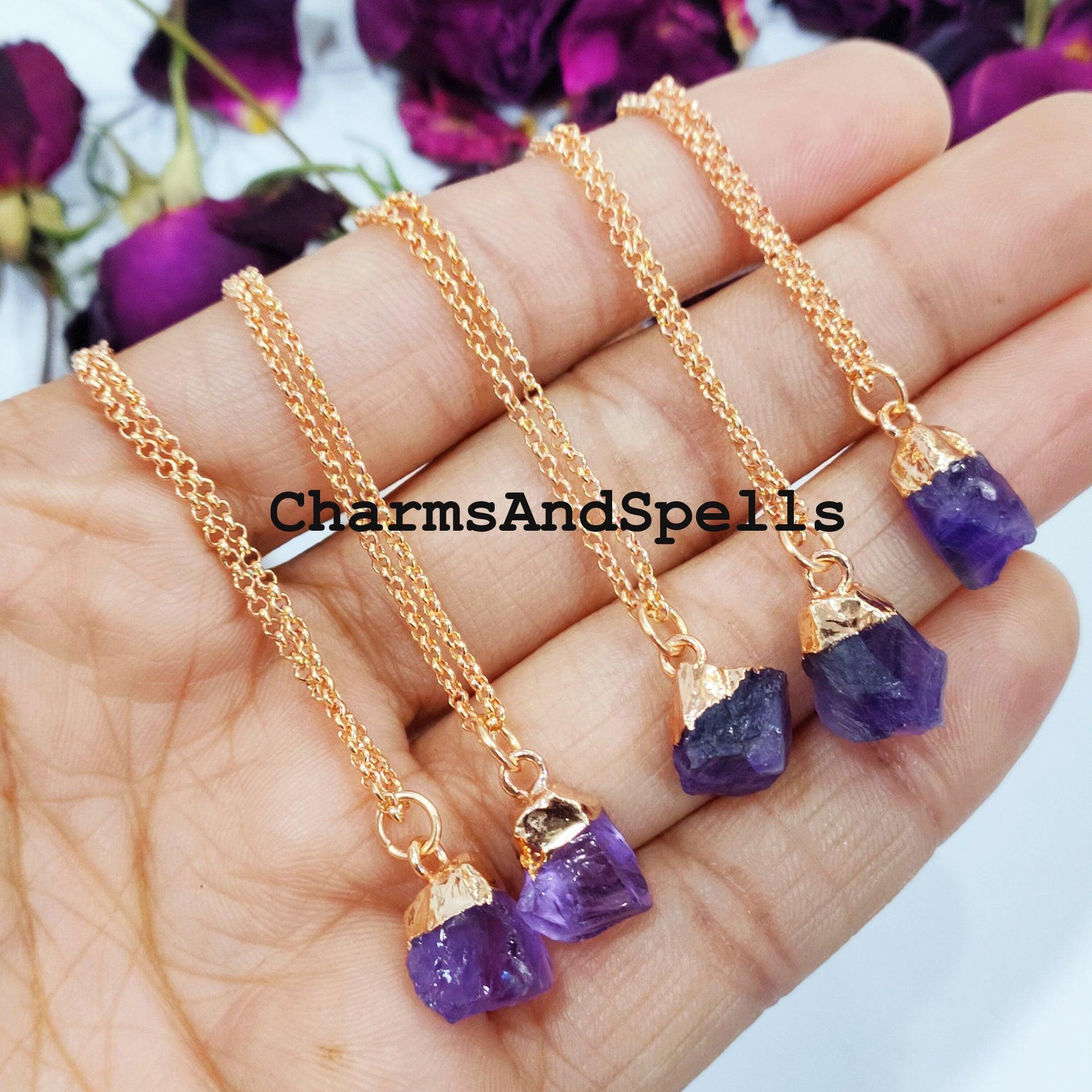 Amethyst Necklace, Raw Amethyst Gemstone, Boho Jewelry, Raw Crystal Jewelry, February Birthstone Gift, Gifts for her - Charms And Spells