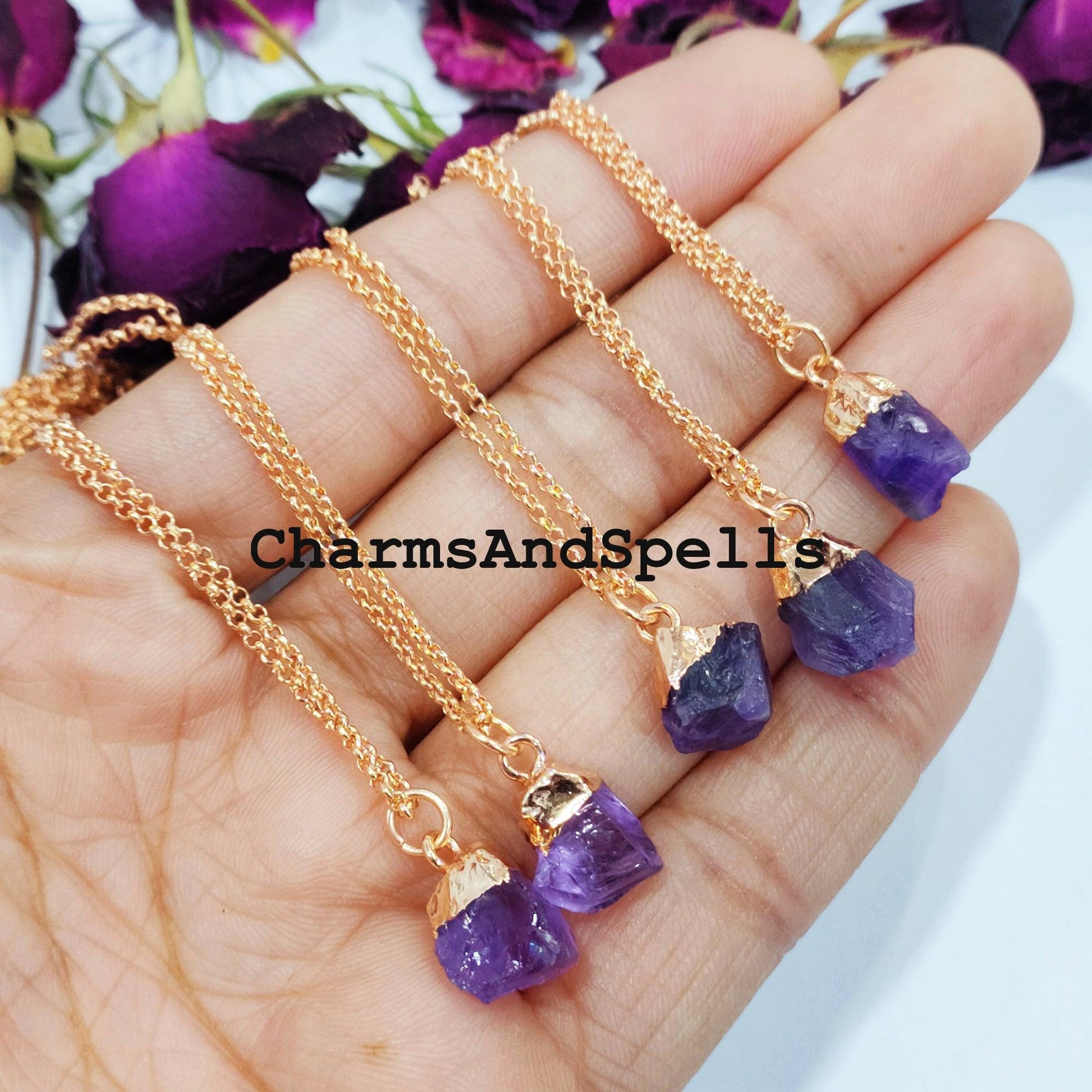 Amethyst Necklace, Raw Amethyst Gemstone, Boho Jewelry, Raw Crystal Jewelry, February Birthstone Gift, Gifts for her - Charms And Spells