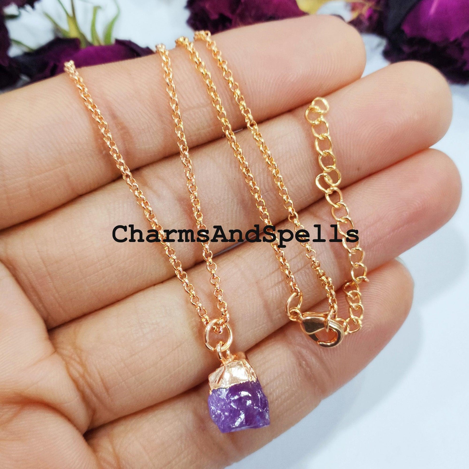 Amethyst Necklace, Raw Amethyst Gemstone, Boho Jewelry, Raw Crystal Jewelry, February Birthstone Gift, Gifts for her - Charms And Spells