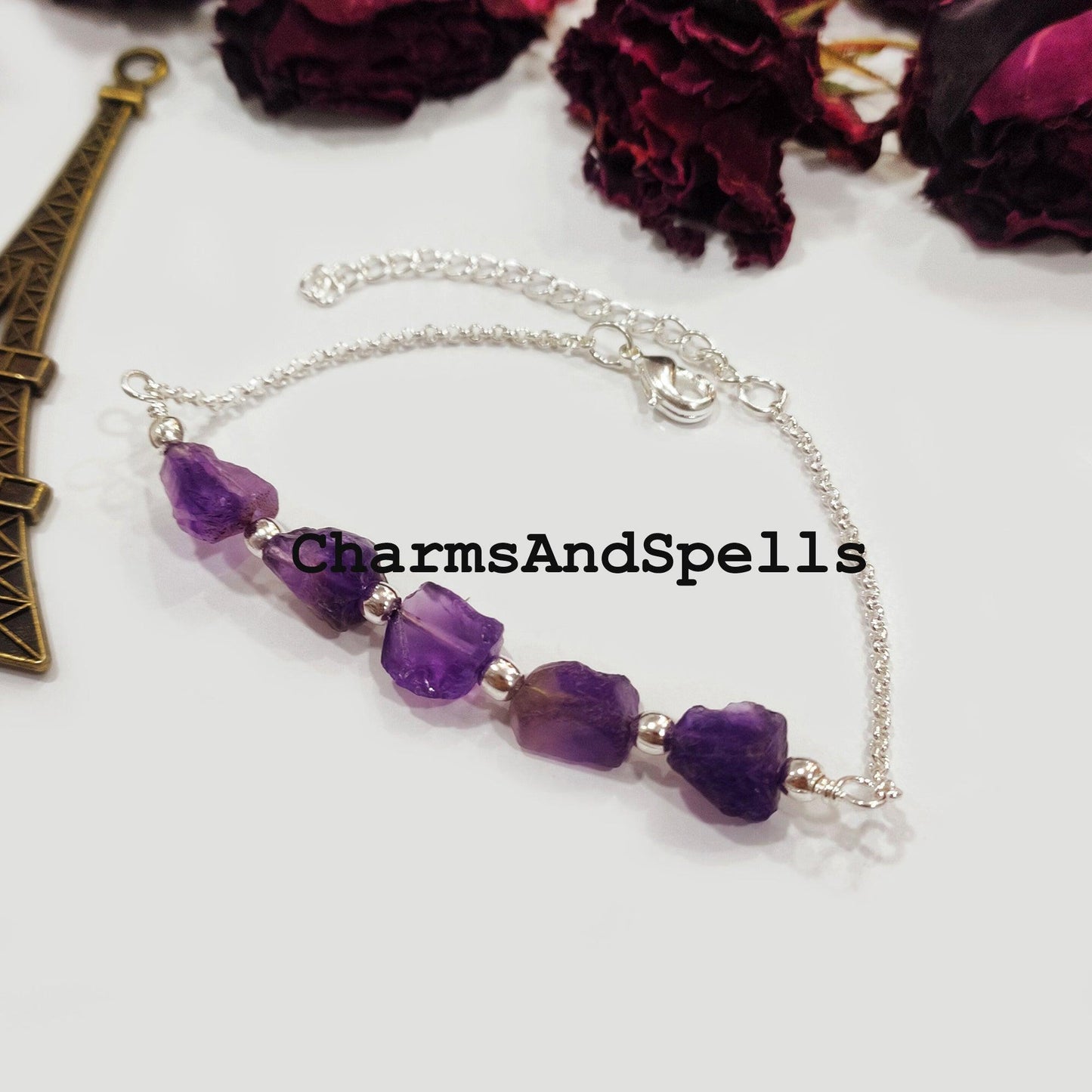 Raw amethyst bracelet, Women bracelet, Birthstone gift, Raw amethyst bracelet, healing crystals bracelet, bracelet for women - Charms And Spells