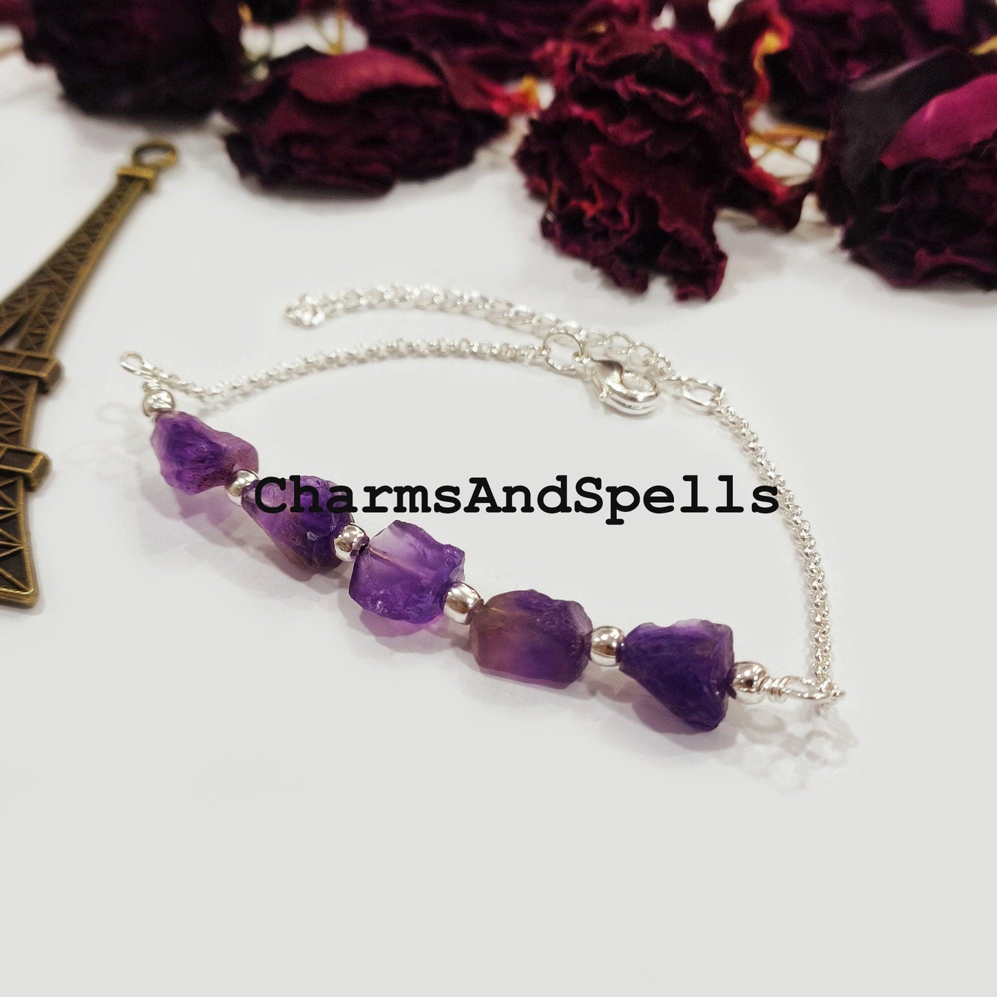 Raw amethyst bracelet, Women bracelet, Birthstone gift, Raw amethyst bracelet, healing crystals bracelet, bracelet for women - Charms And Spells