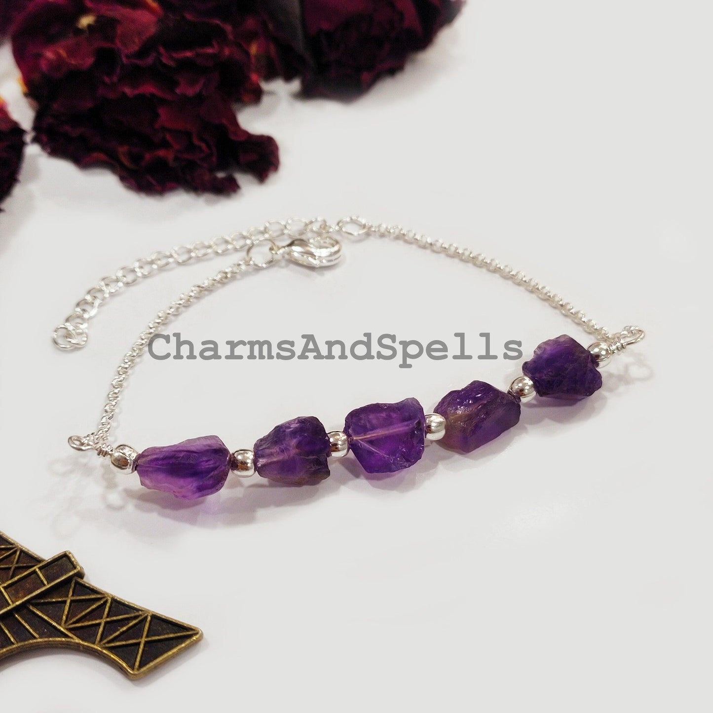 Raw amethyst bracelet, Women bracelet, Birthstone gift, Raw amethyst bracelet, healing crystals bracelet, bracelet for women - Charms And Spells