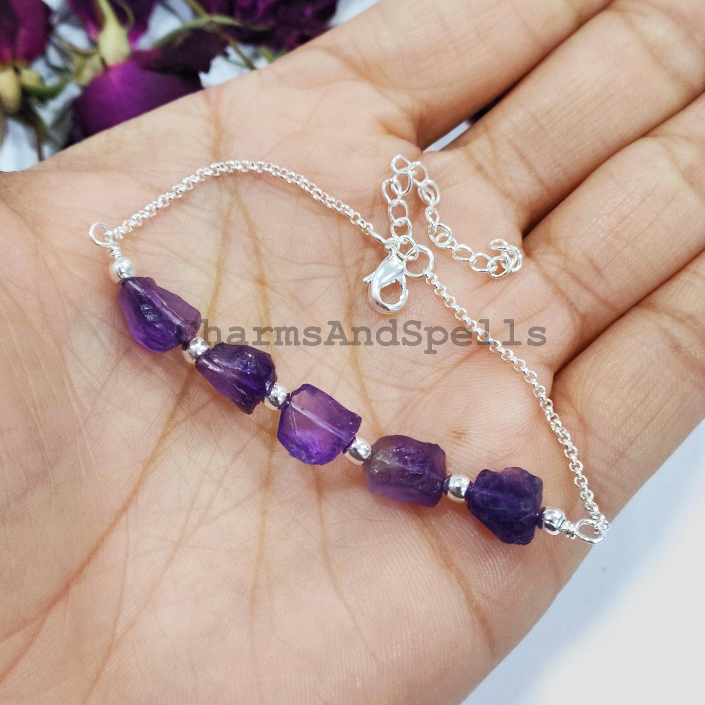 Raw amethyst bracelet, Women bracelet, Birthstone gift, Raw amethyst bracelet, healing crystals bracelet, bracelet for women - Charms And Spells