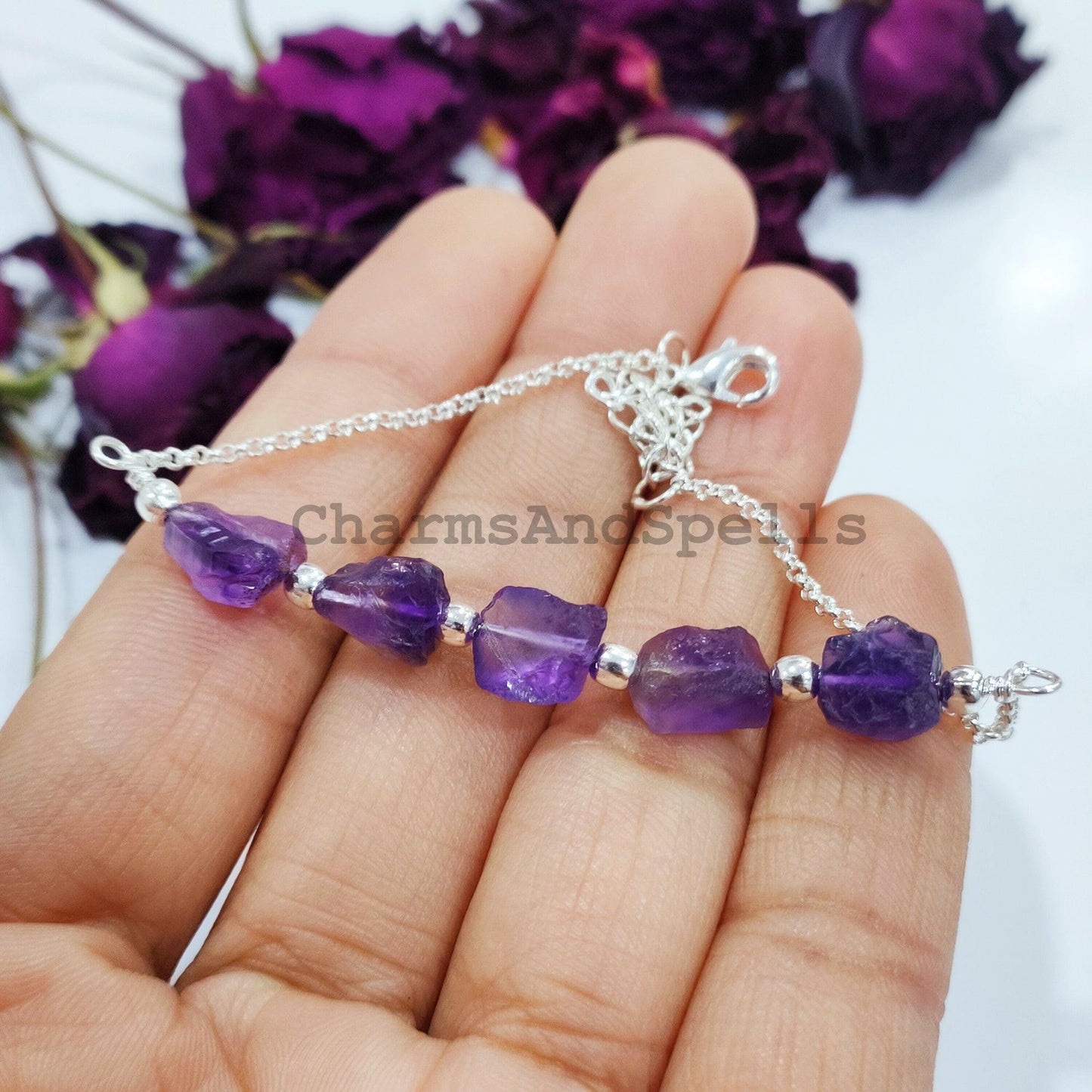 Raw amethyst bracelet, Women bracelet, Birthstone gift, Raw amethyst bracelet, healing crystals bracelet, bracelet for women - Charms And Spells