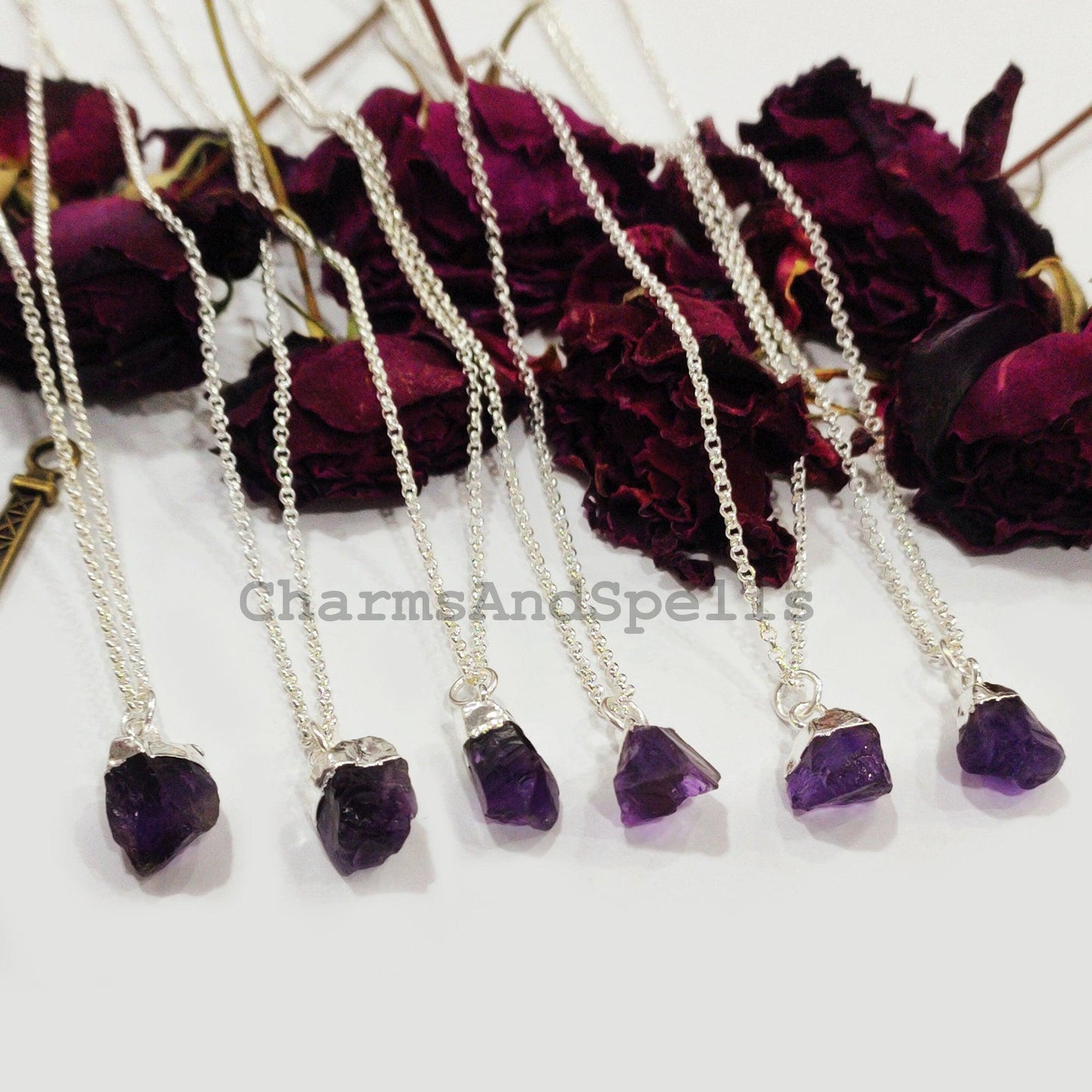 Raw Amethyst Necklace, Amethyst Jewellery, Silver Plated Jewelry, Raw Amethyst, Birthstone, Gift Idea, Gift for Girlfriend - Charms And Spells