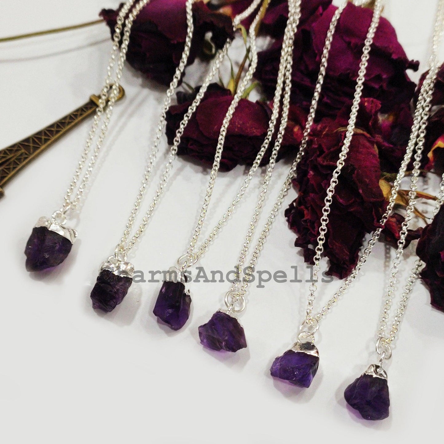 Raw Amethyst Necklace, Amethyst Jewellery, Silver Plated Jewelry, Raw Amethyst, Birthstone, Gift Idea, Gift for Girlfriend - Charms And Spells