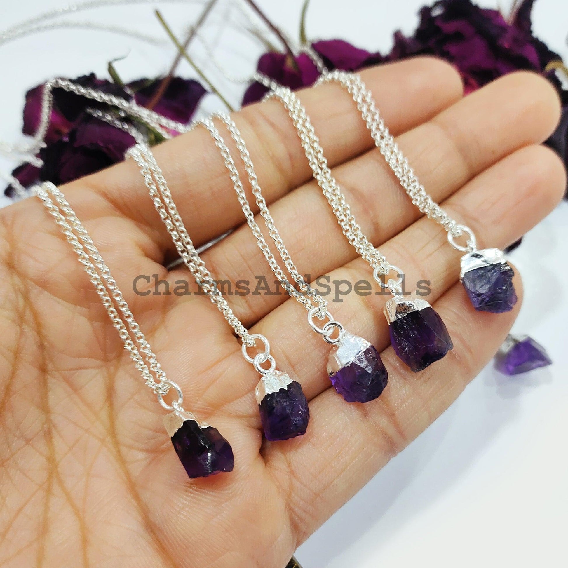 Raw Amethyst Necklace, Amethyst Jewellery, Silver Plated Jewelry, Raw Amethyst, Birthstone, Gift Idea, Gift for Girlfriend - Charms And Spells