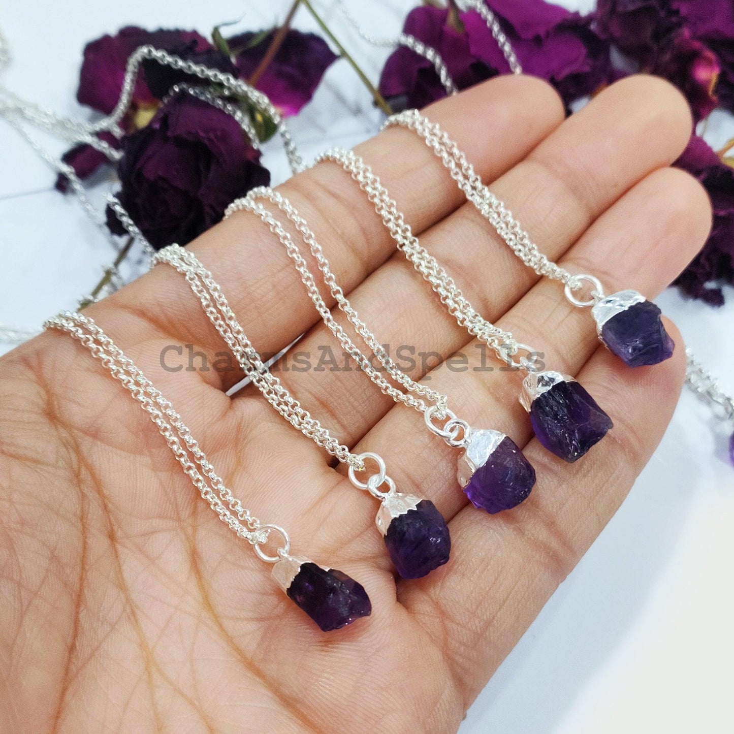 Raw Amethyst Necklace, Amethyst Jewellery, Silver Plated Jewelry, Raw Amethyst, Birthstone, Gift Idea, Gift for Girlfriend - Charms And Spells