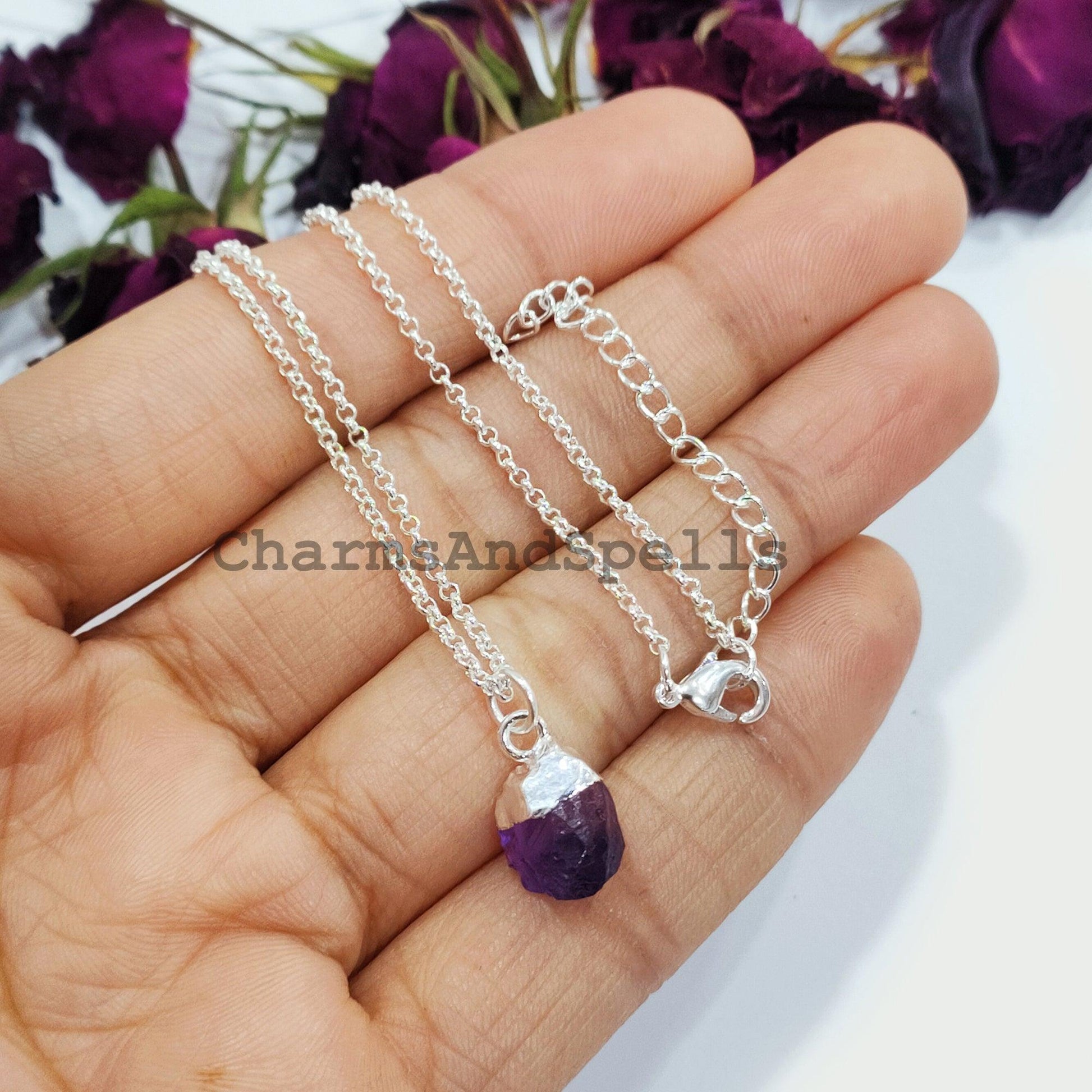 Raw Amethyst Necklace, Amethyst Jewellery, Silver Plated Jewelry, Raw Amethyst, Birthstone, Gift Idea, Gift for Girlfriend - Charms And Spells