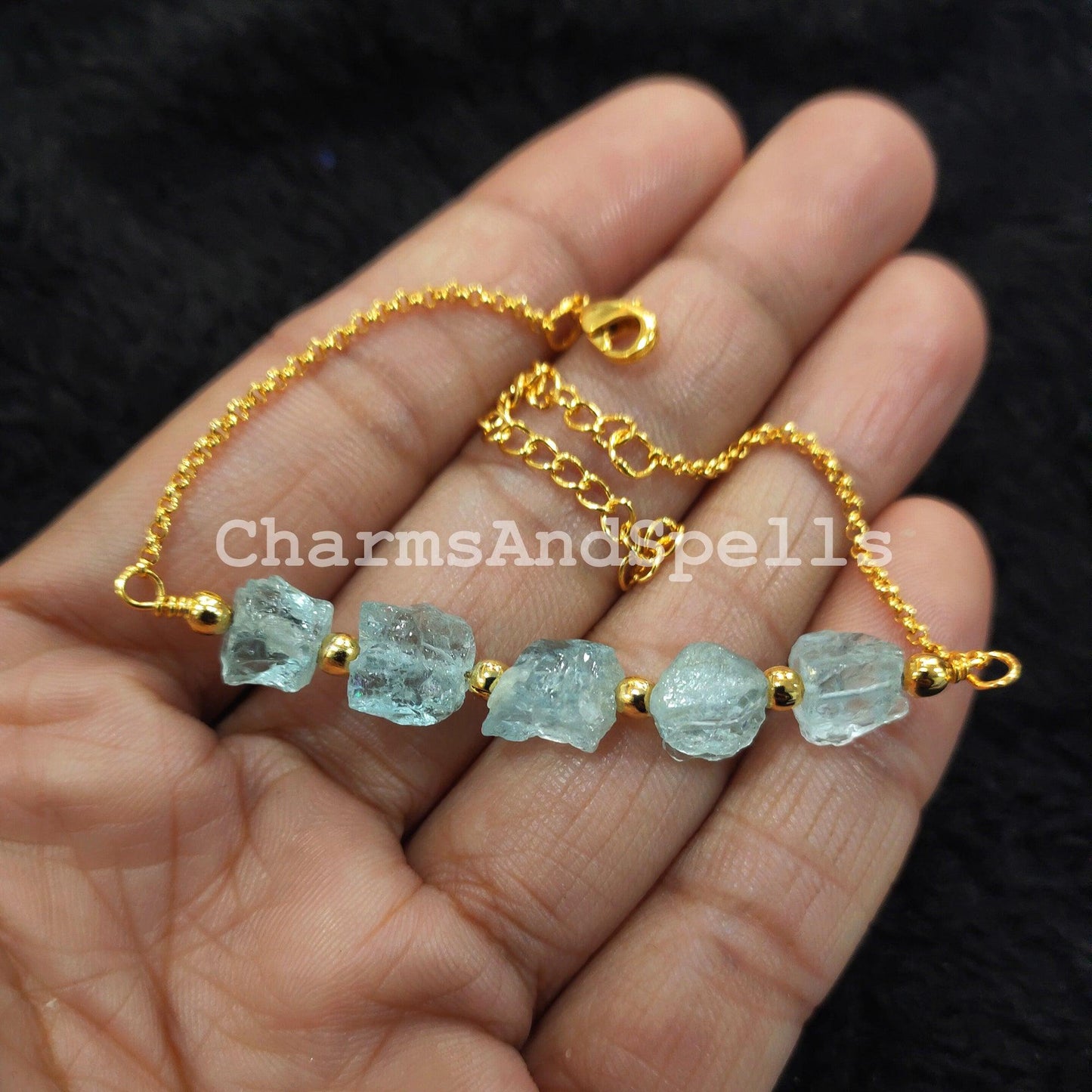 Raw Aquamarine Bracelet, Gemstone Bracelet, Ethnic Bracelet, Handmade Bracelet, Dainty Crystals Bracelet, Bracelet For Women - Charms And Spells